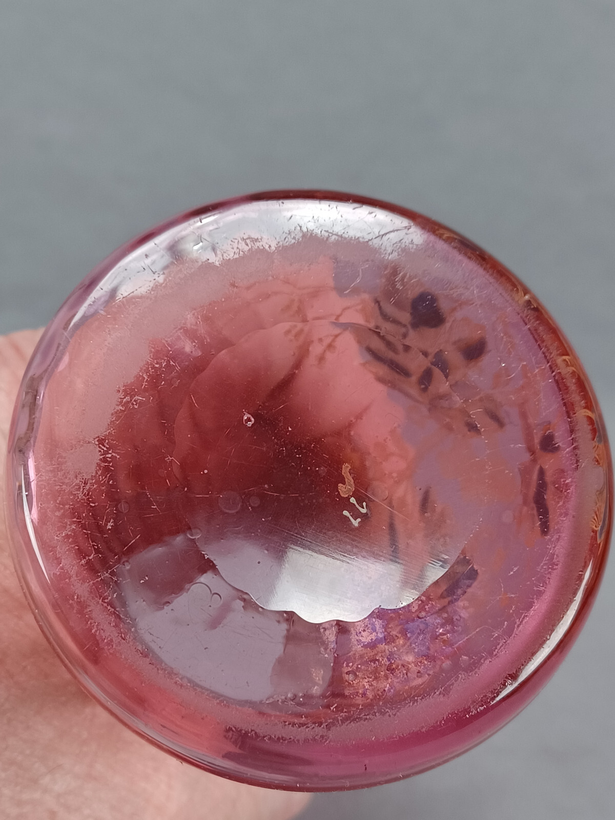 French Legras Hand Enameled Pink & White Floral Cranberry 6 1/4 Inch Vase