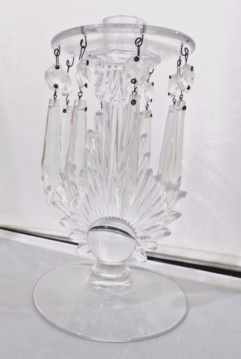 Vintage Fostoria Flame Plume Baroque Feather Candle Holder 8 Prisms