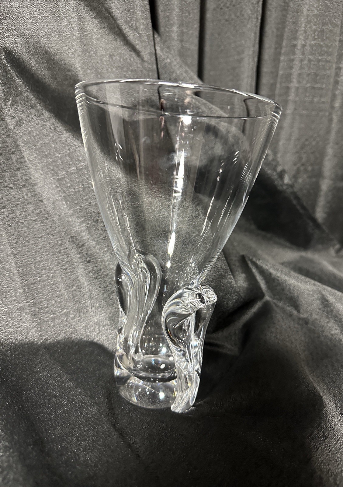 Steuben 7-5/8″ Crystal Lyre Vase #8113 Lloyd Atkins Design MCM Vintage