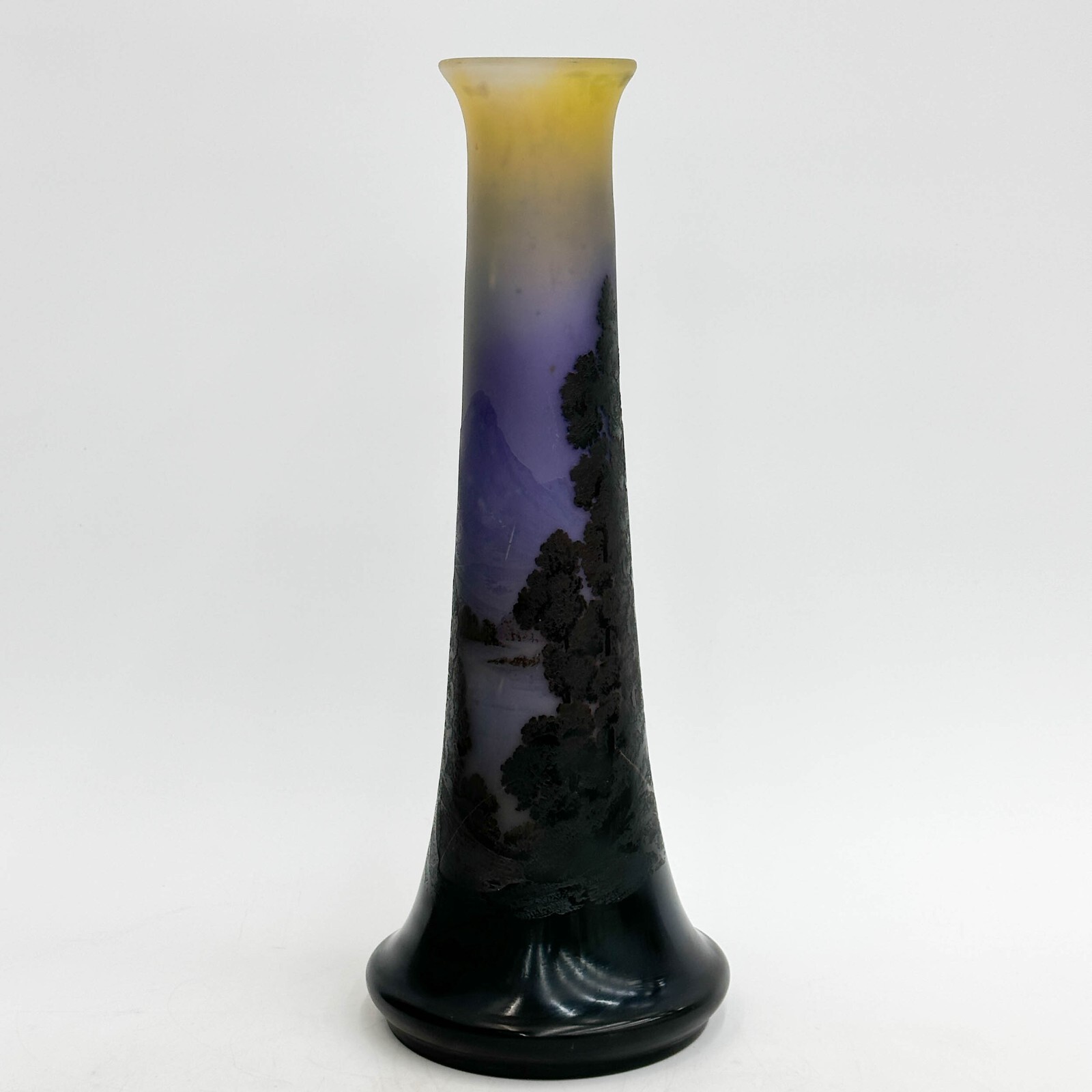 Emile Galle French Acid Etched Scenic Cameo Glass Vase circa 1880 cracked 18″