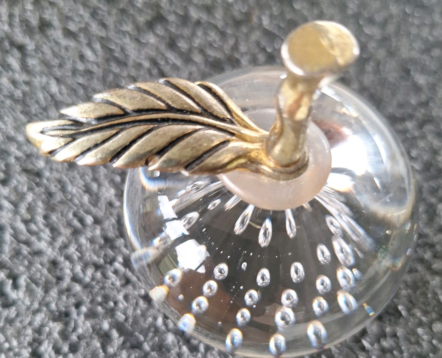 Vintage Bullicante Art Glass Apple Paper Weight Clear with Metal Stem