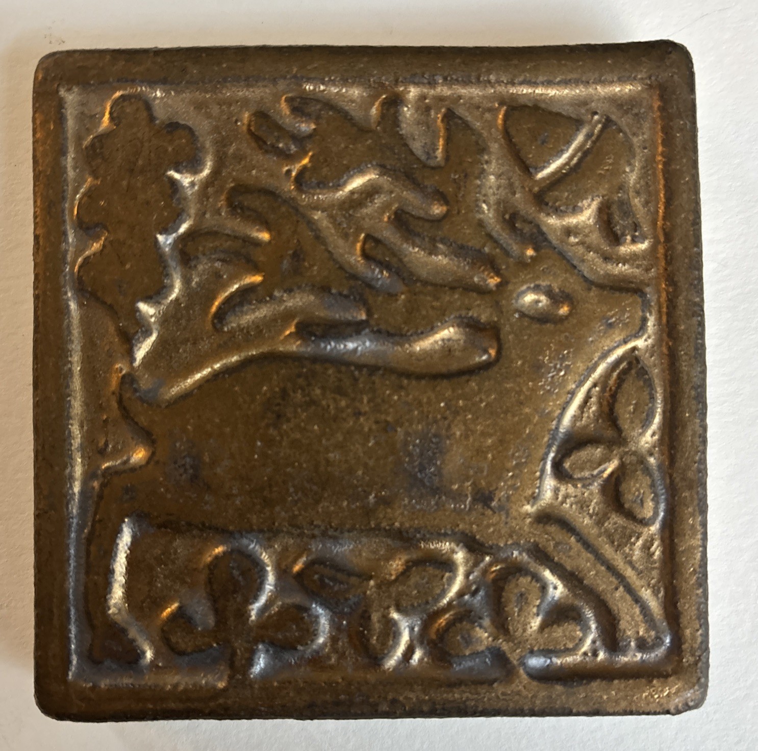 Pair-2 MOTAWI TILEWORKS Medieval Stag 4” x 4” Right Facing Copper/Bronze Tiles