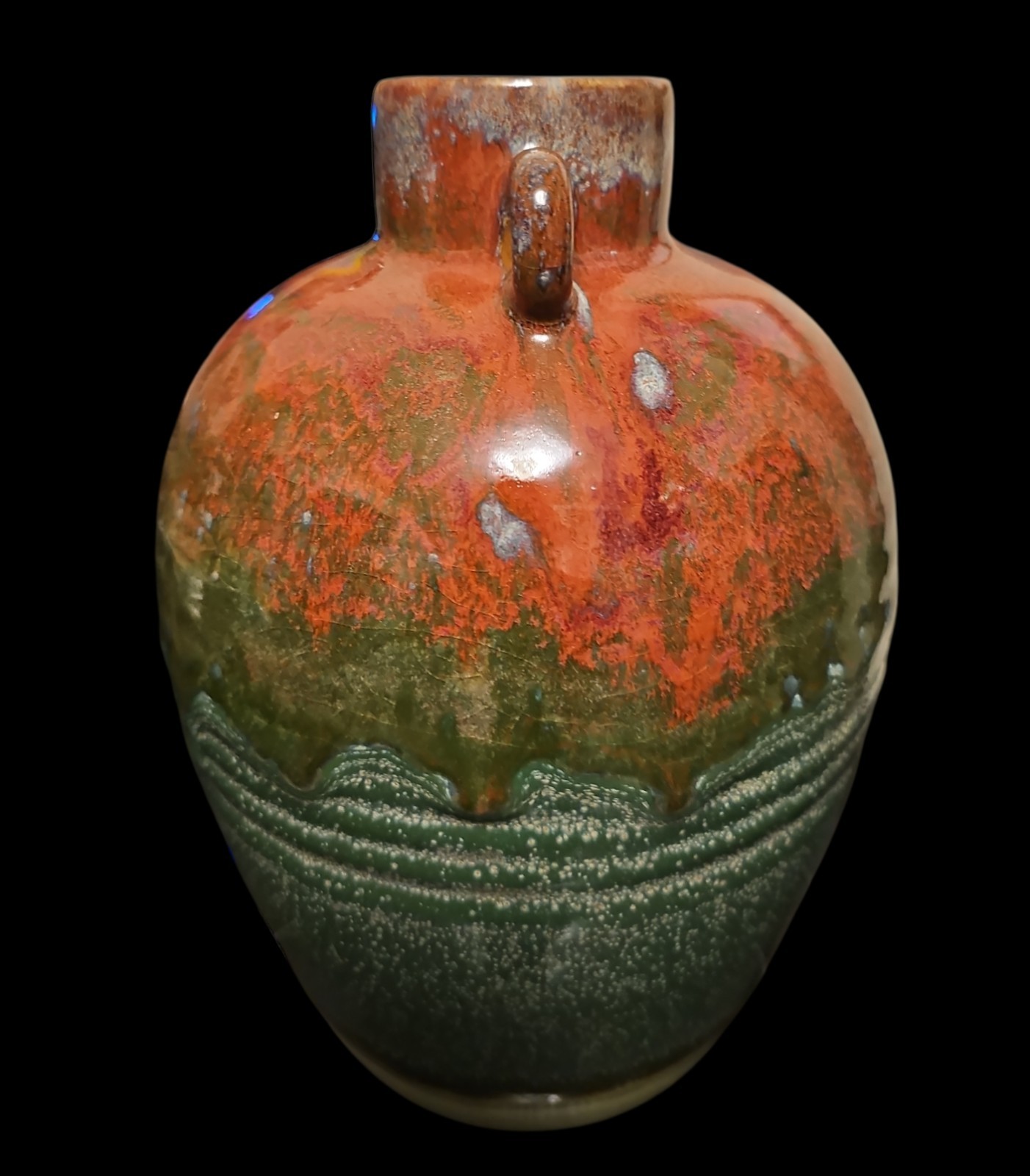 Vintage Studio Art Pottery Vase Earth Tone Reactive Glaze Amphora Lug Handles