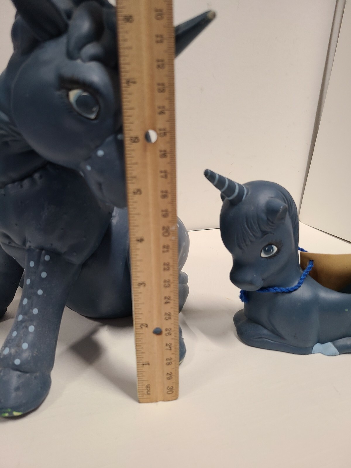 Pair Of Blue Ceramic Unicorns Figurine Statue Planter