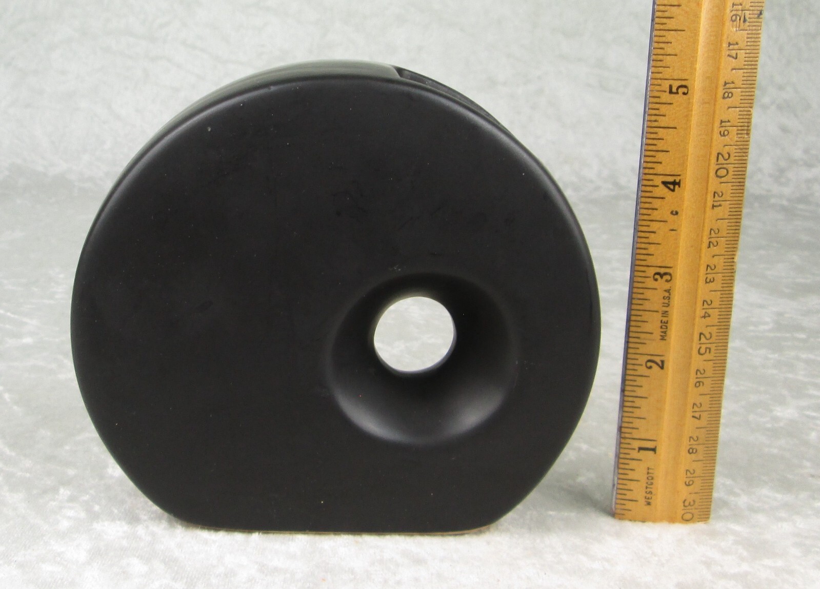 Japanese Ikebana Style Black Pottery Vase Donut Hole 5-1/4 inch Tall