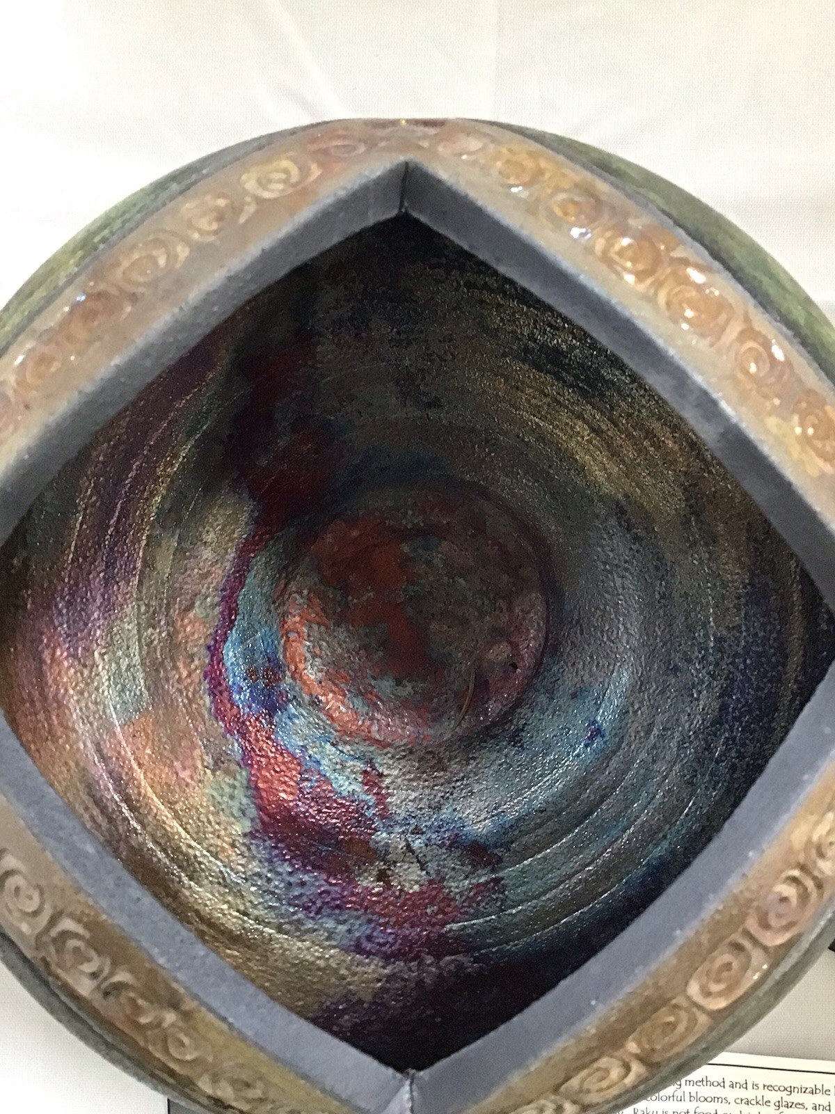 Studio Art Raku Pottery Iridescent Green Lidded Bowl Trinket Box 7” Tyree 2005