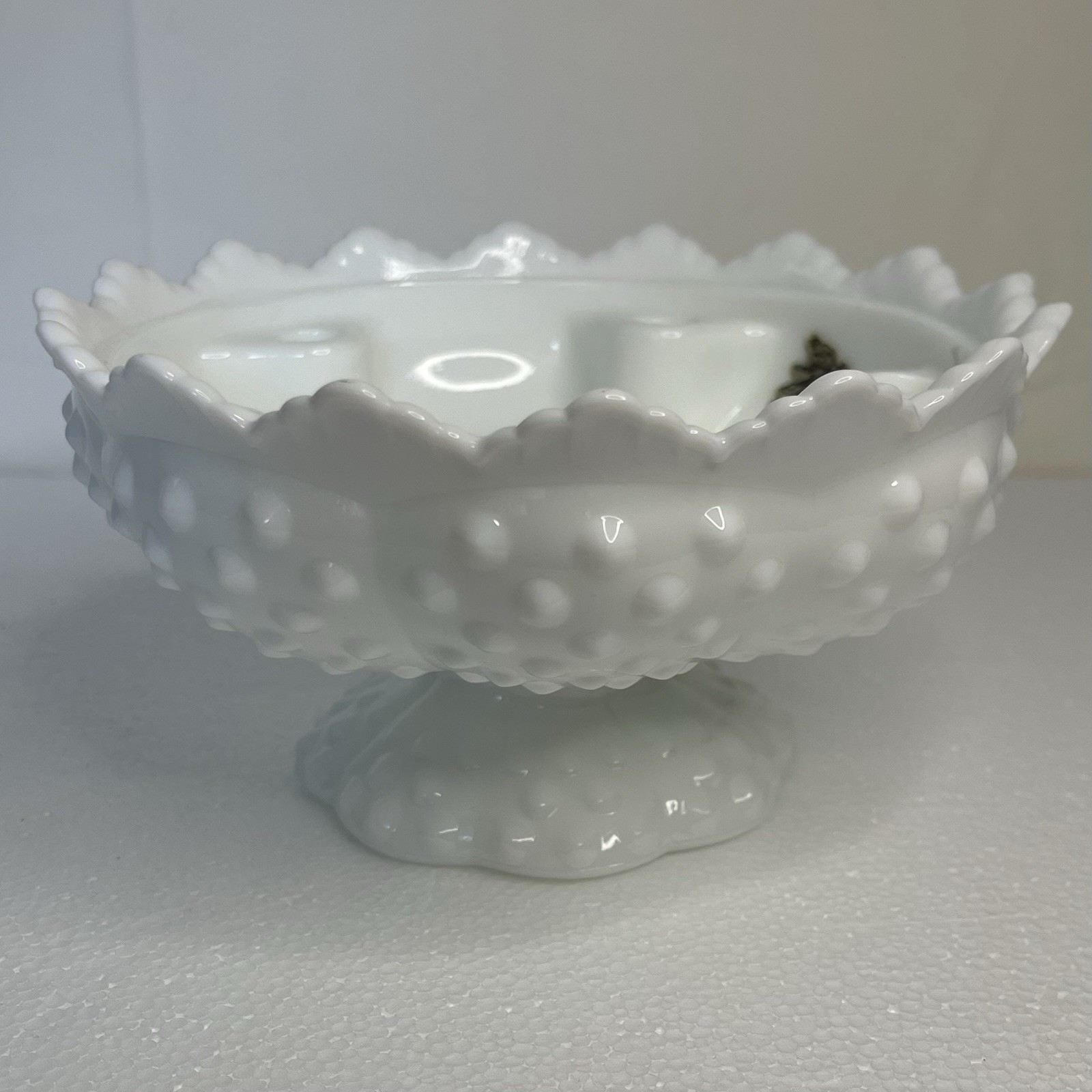 VTG Authentic Fenton Handmade Milk Glass Hobnail Candle Holder Original Sticker