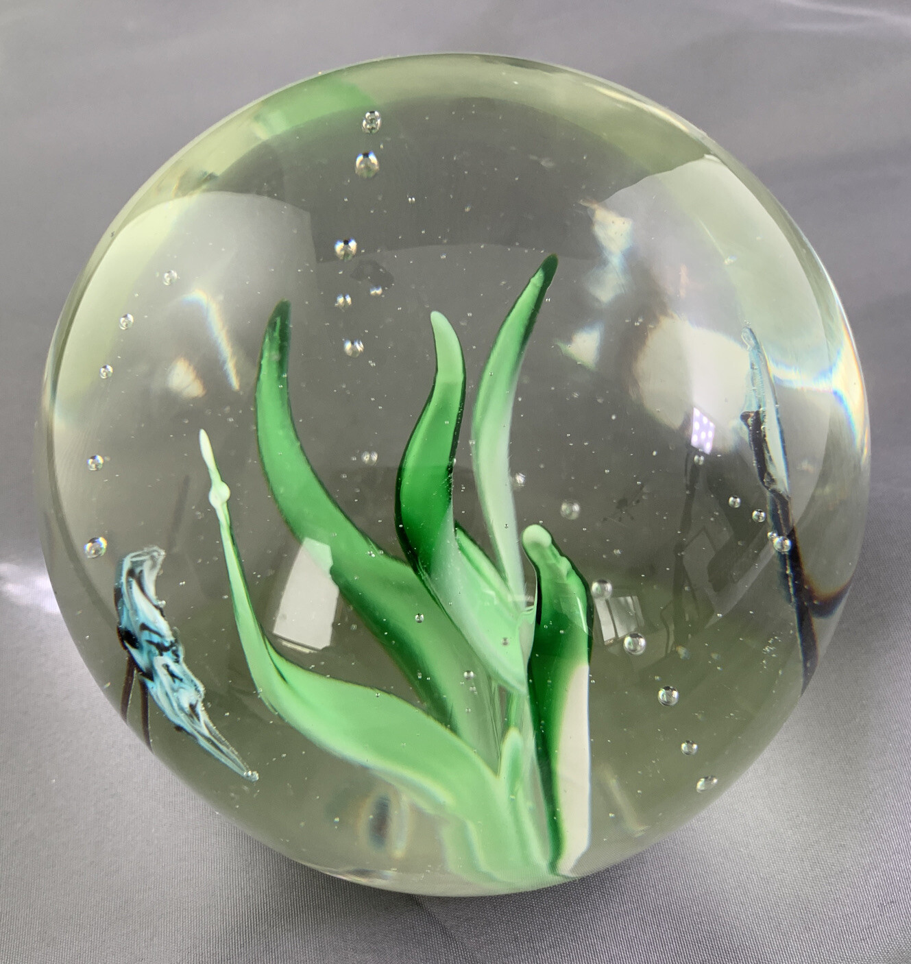 Art Glass Paperweight Seascape Ocean Grass Water Blue Tropical Fish