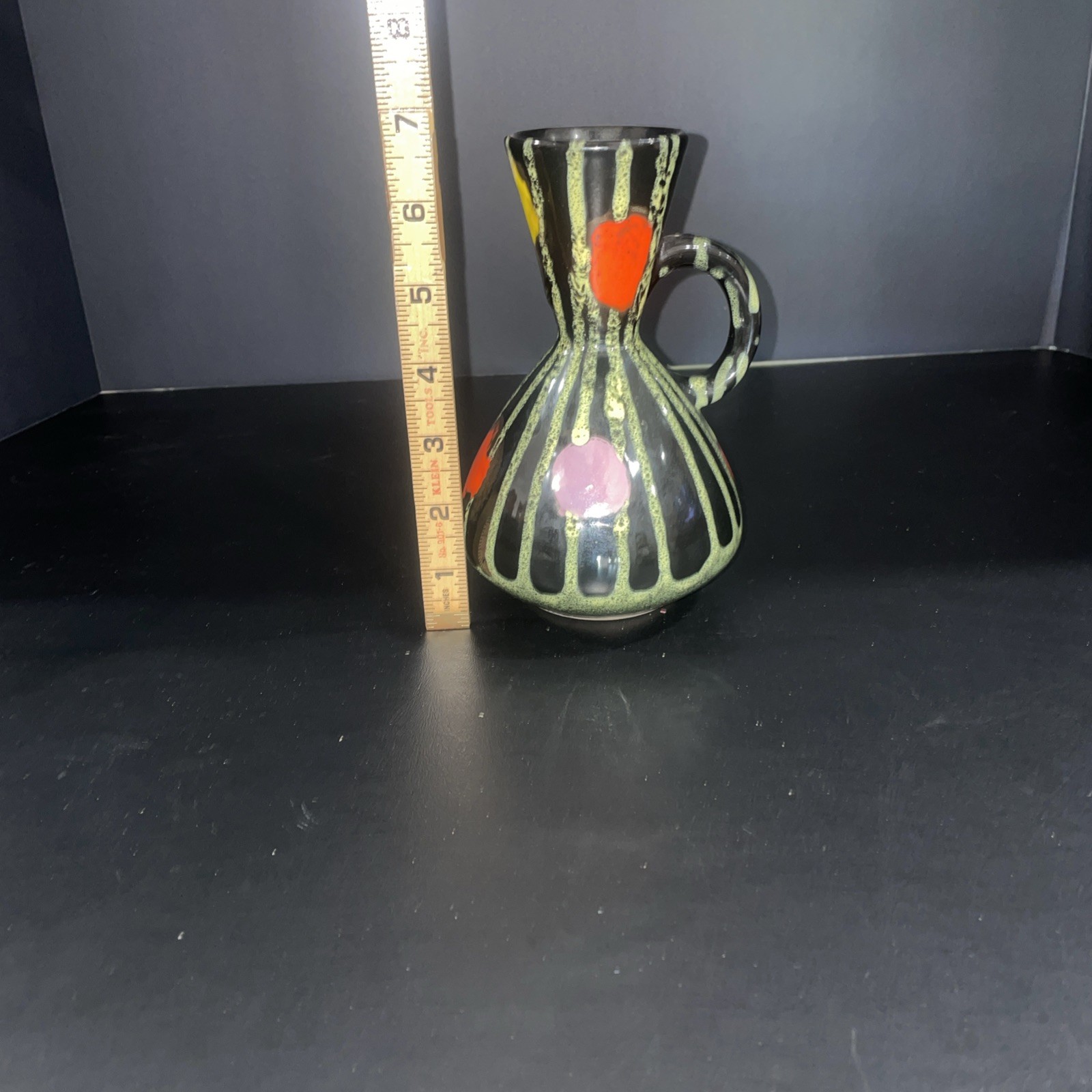 Mid-century modern Enameled ceramic vase with abstract colorful splotches 1970’s