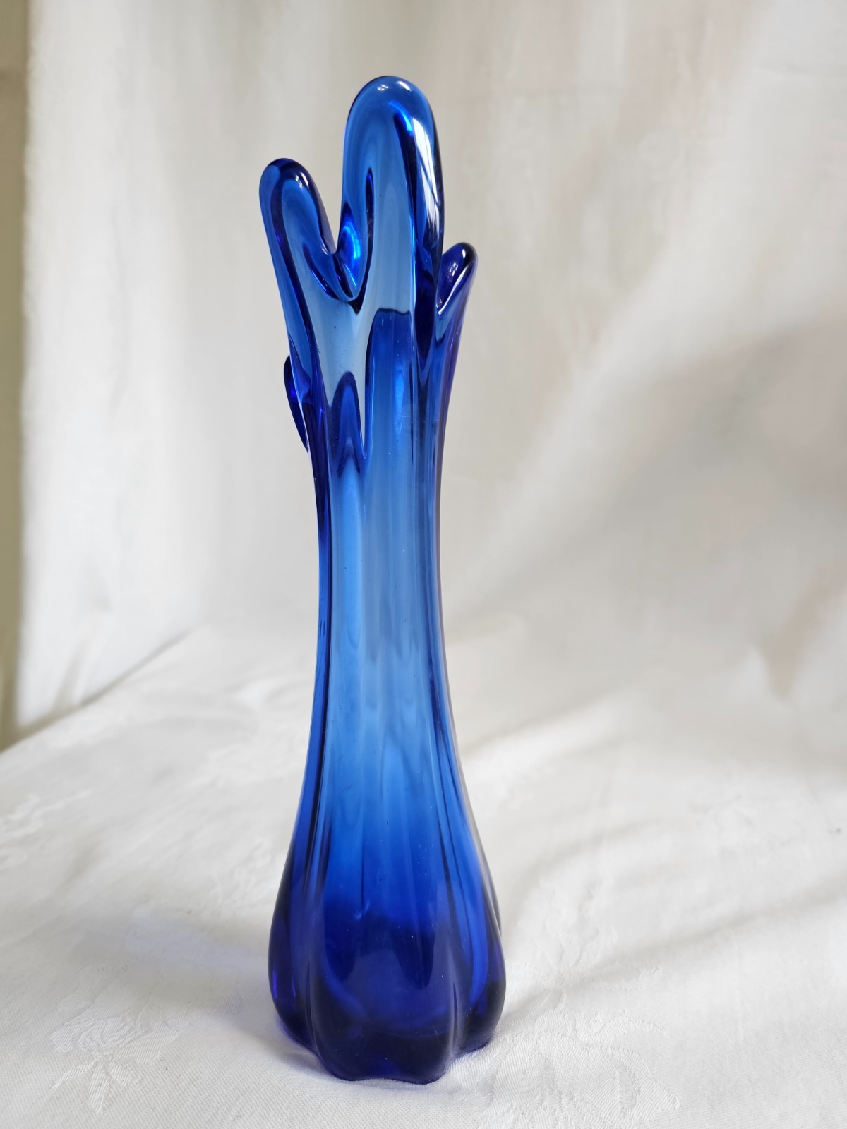 Vintage Cobalt Blue Swung Vase-10.25″-8 rib- L. E. Smith Style Mid-Century