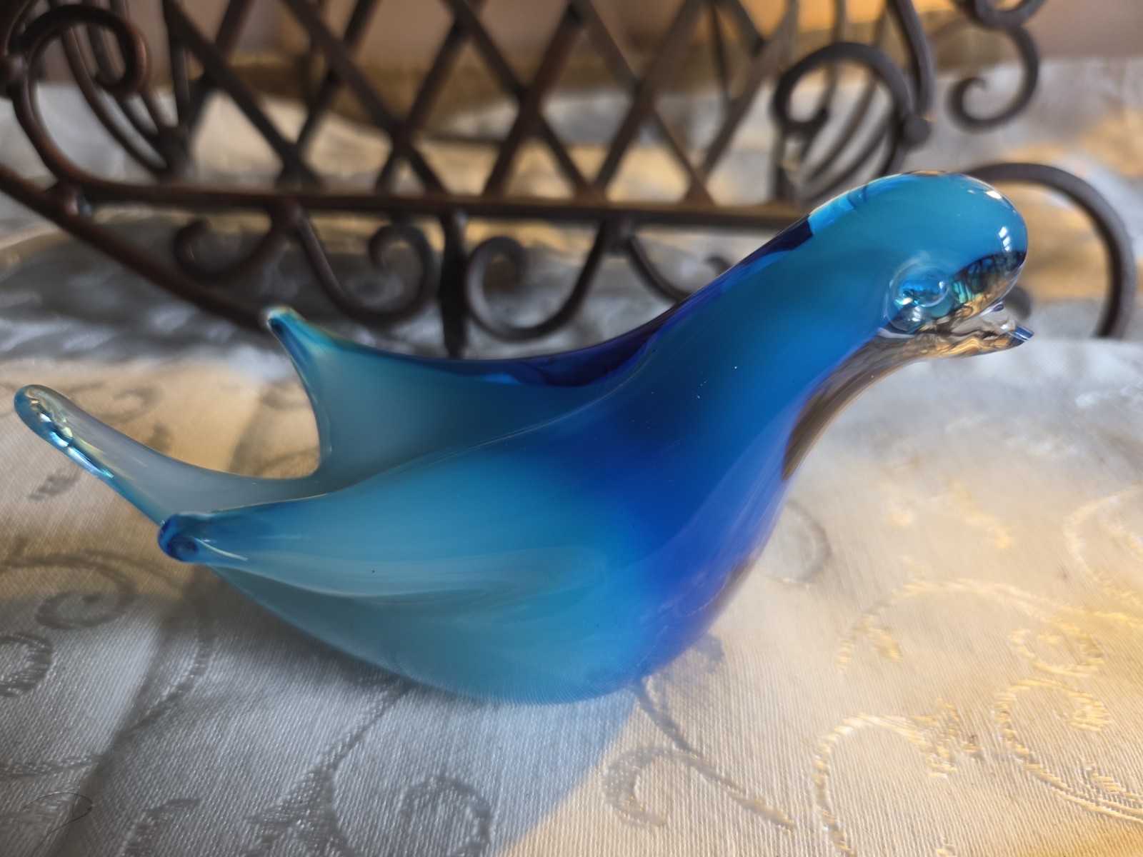 Vintage Blue Hand Blown Glass Dove