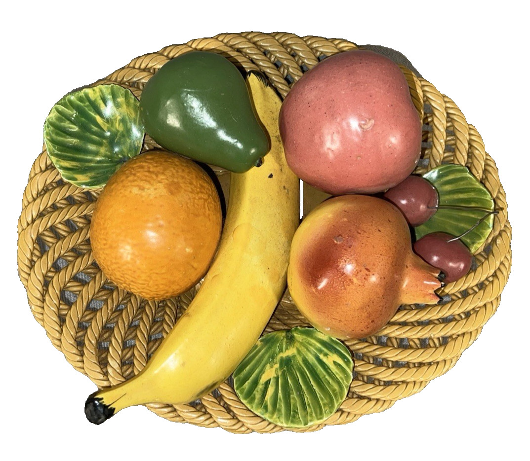 VTG 60’s Bassano Italy Ceramic Rope Fruit Bowl Centerpiece Hand Painted 10.25”