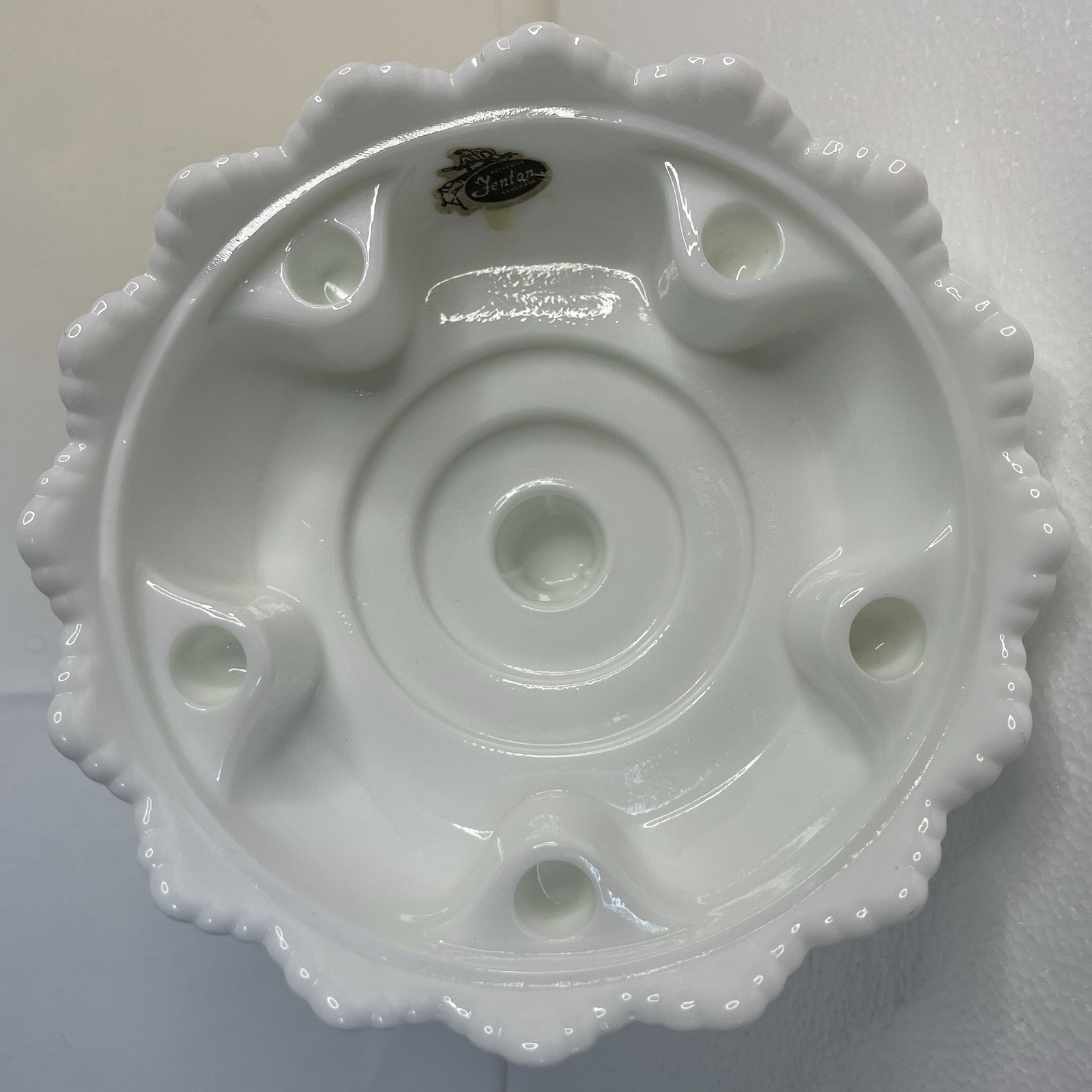 VTG Authentic Fenton Handmade Milk Glass Hobnail Candle Holder Original Sticker