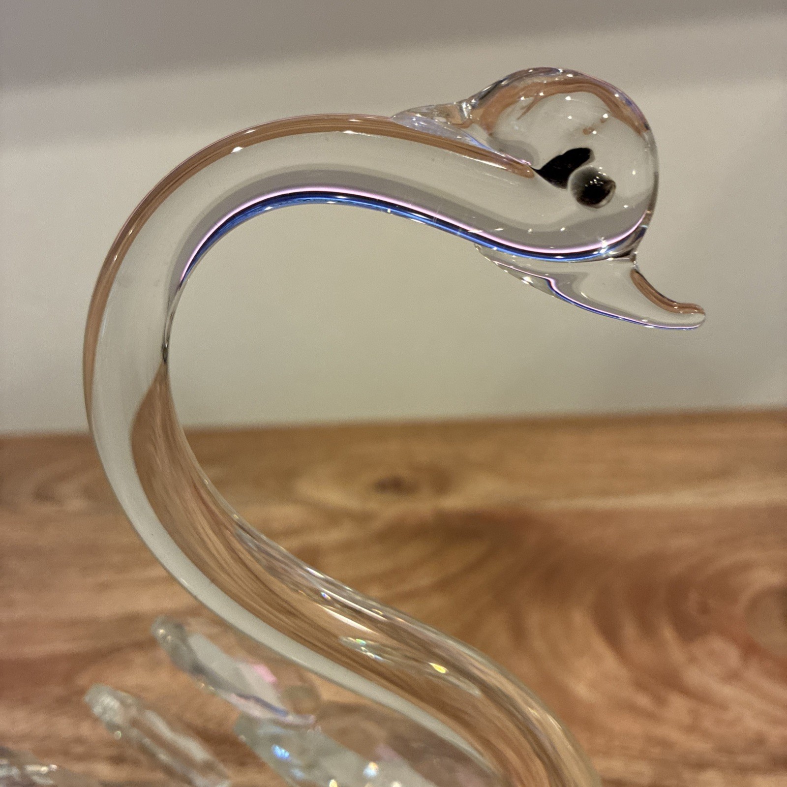 Beautiful Crystal Swan Figurine Clear Glass Black Eyes 6 1/2″ Great Gift