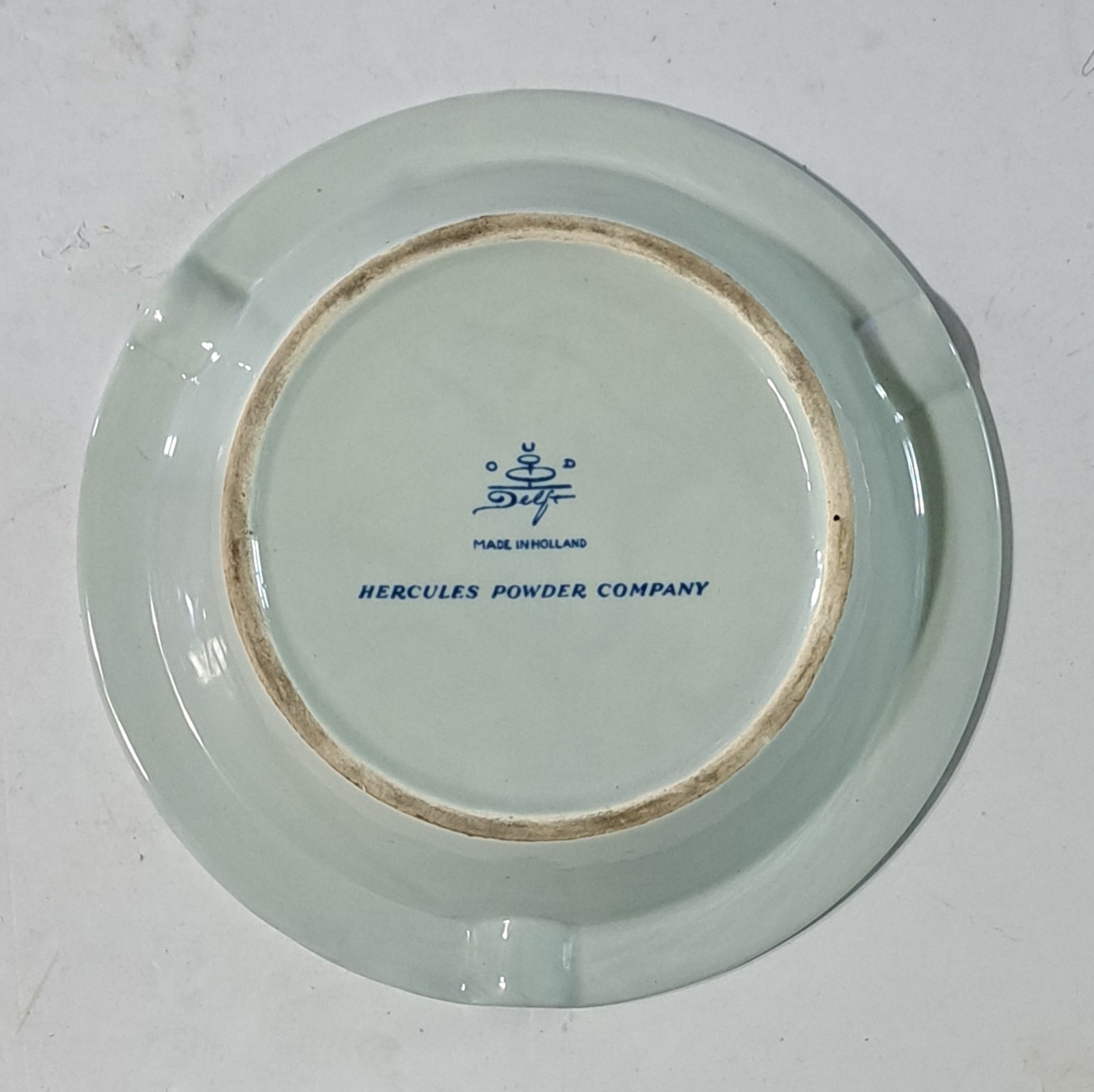 Vintage Delft Holland Hercules Powder Company Ceramic Ashtray 7″ Advertising