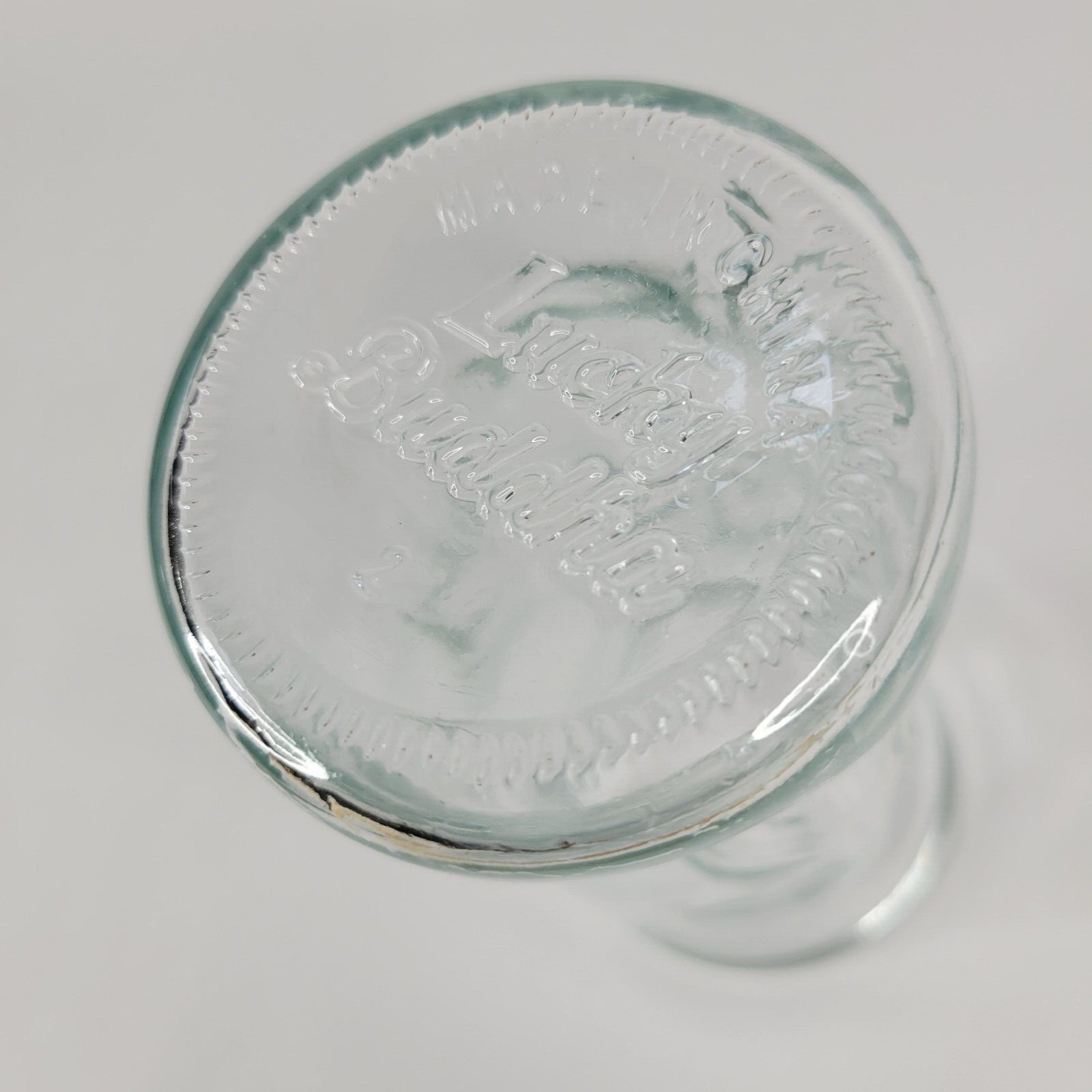 Lucky Buddha Clear Glass Beer Drinking Bud Flower Vase Decor 6.5″ Tall Embossed