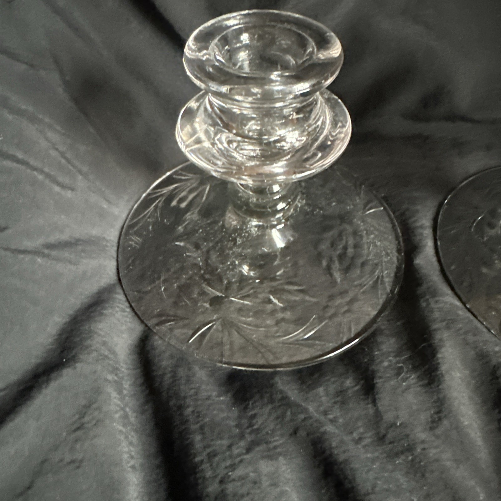 PAIR FOSTORIA CAMBRIDGE GLASS WHEEL CUT CANDLESTICKS CANDLE HOLDERS ELEGANT