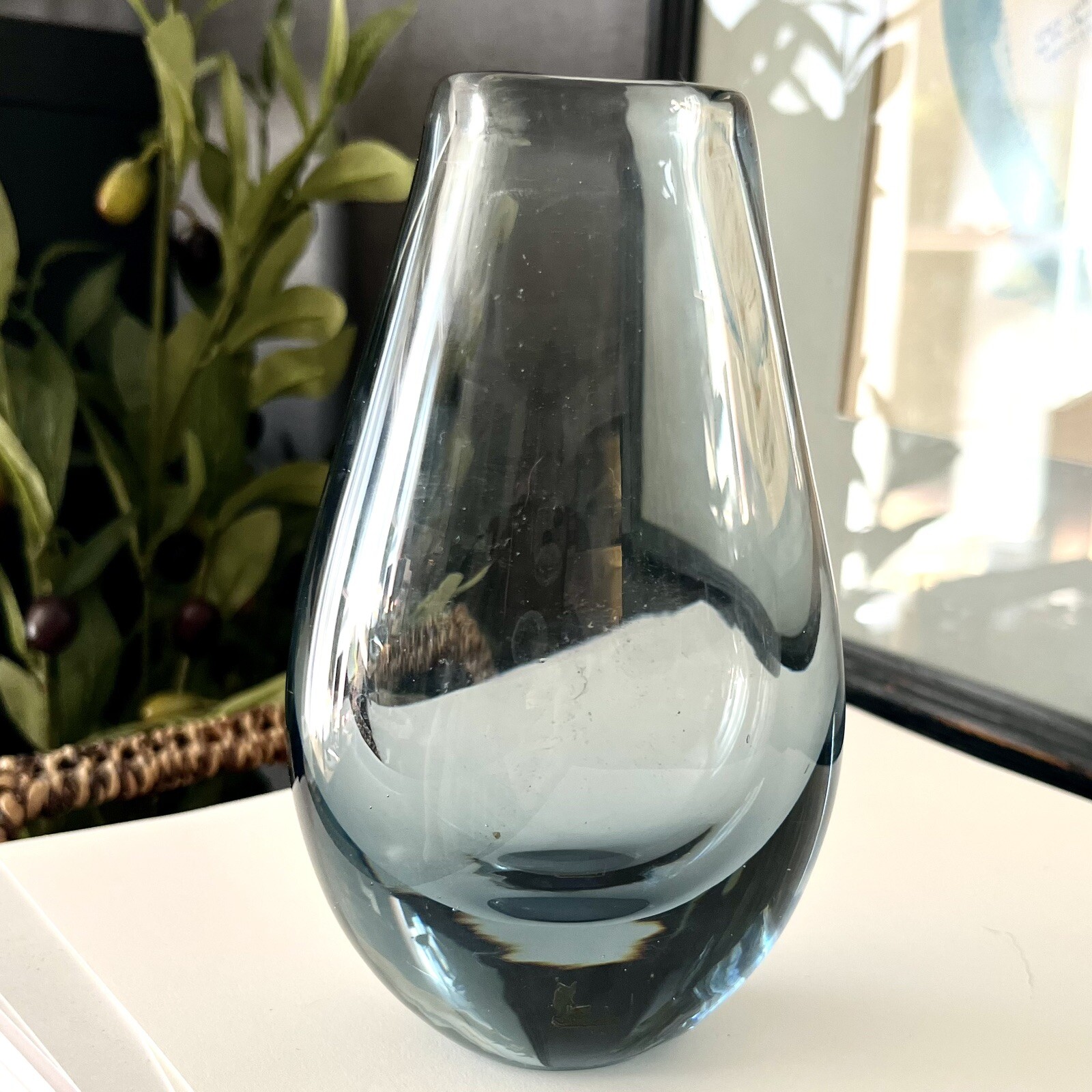 Kosta Glassworks Vase Hand Blown Glass Sweden Smoke Gray Vintage Decor Heavy