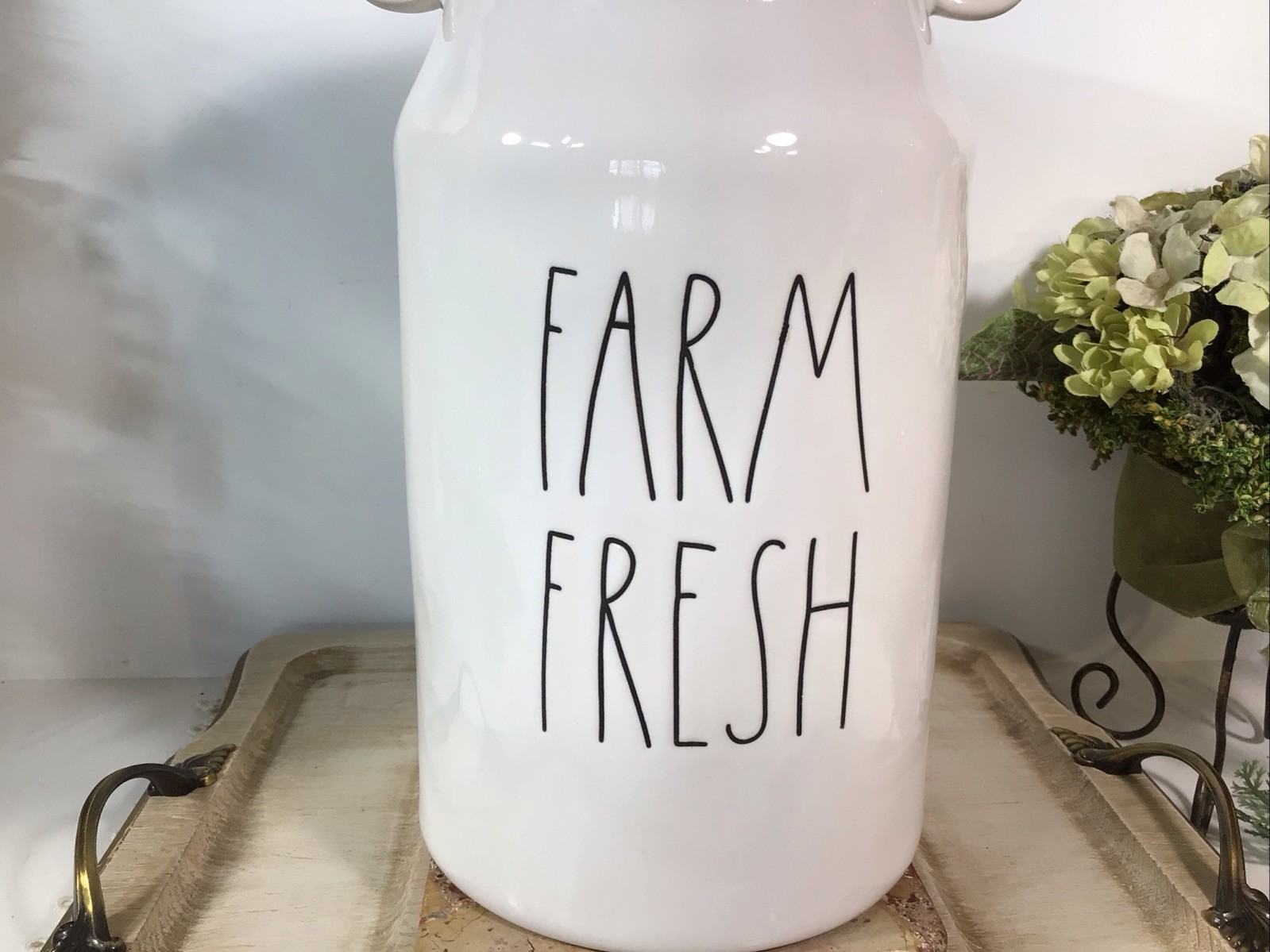 Rae Dunn “FARM FRESH” White Milk Jug / Vase With Handles ~Farmhouse ~ 9.5”