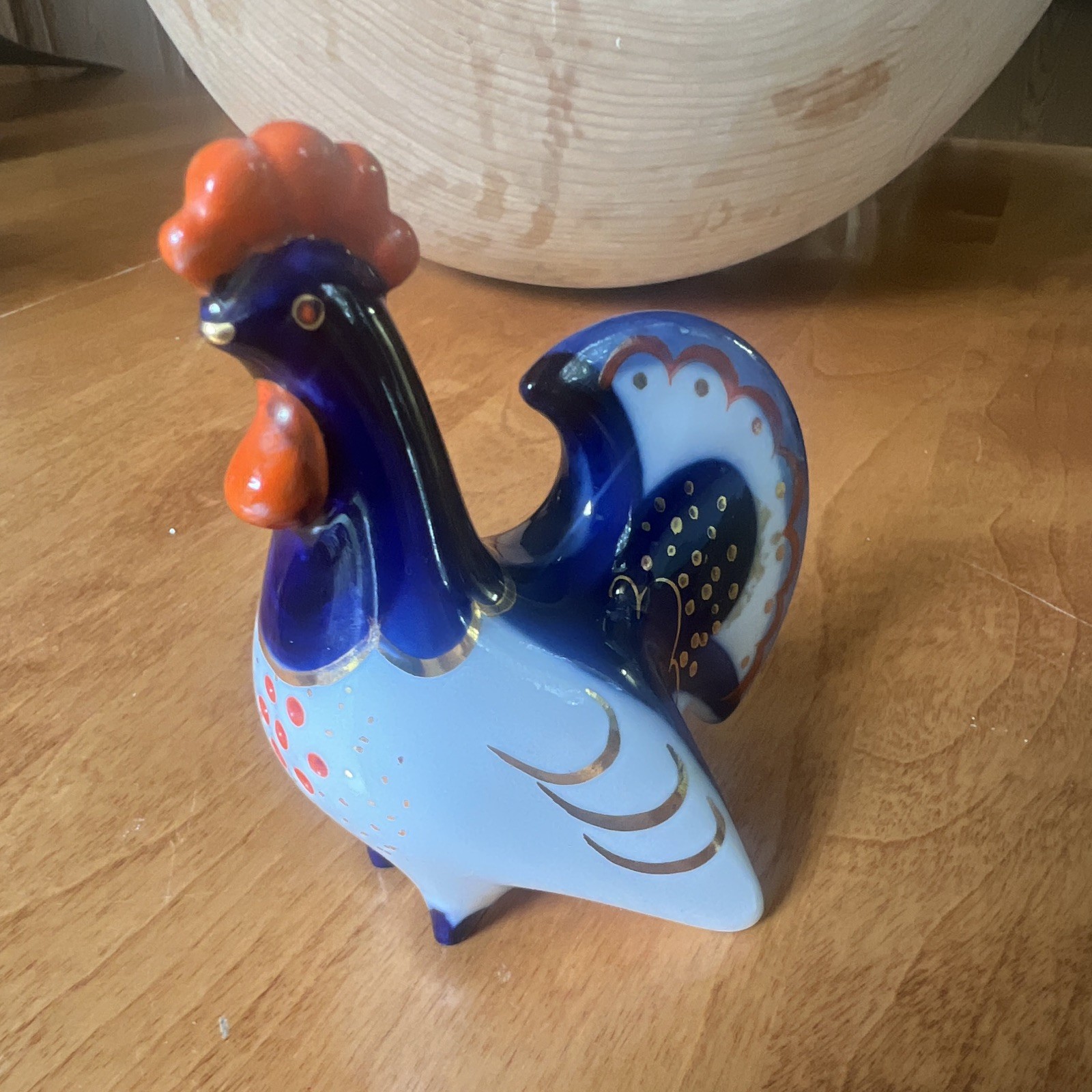 Hand Painted Porcelain Rooster Salt Shaker Blue Orange White Germany MPN 4005