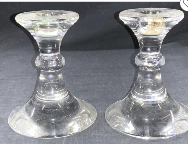 Val St Lambert Crystal Glass Candlesticks Chandelier Ingo Clear Set of 2