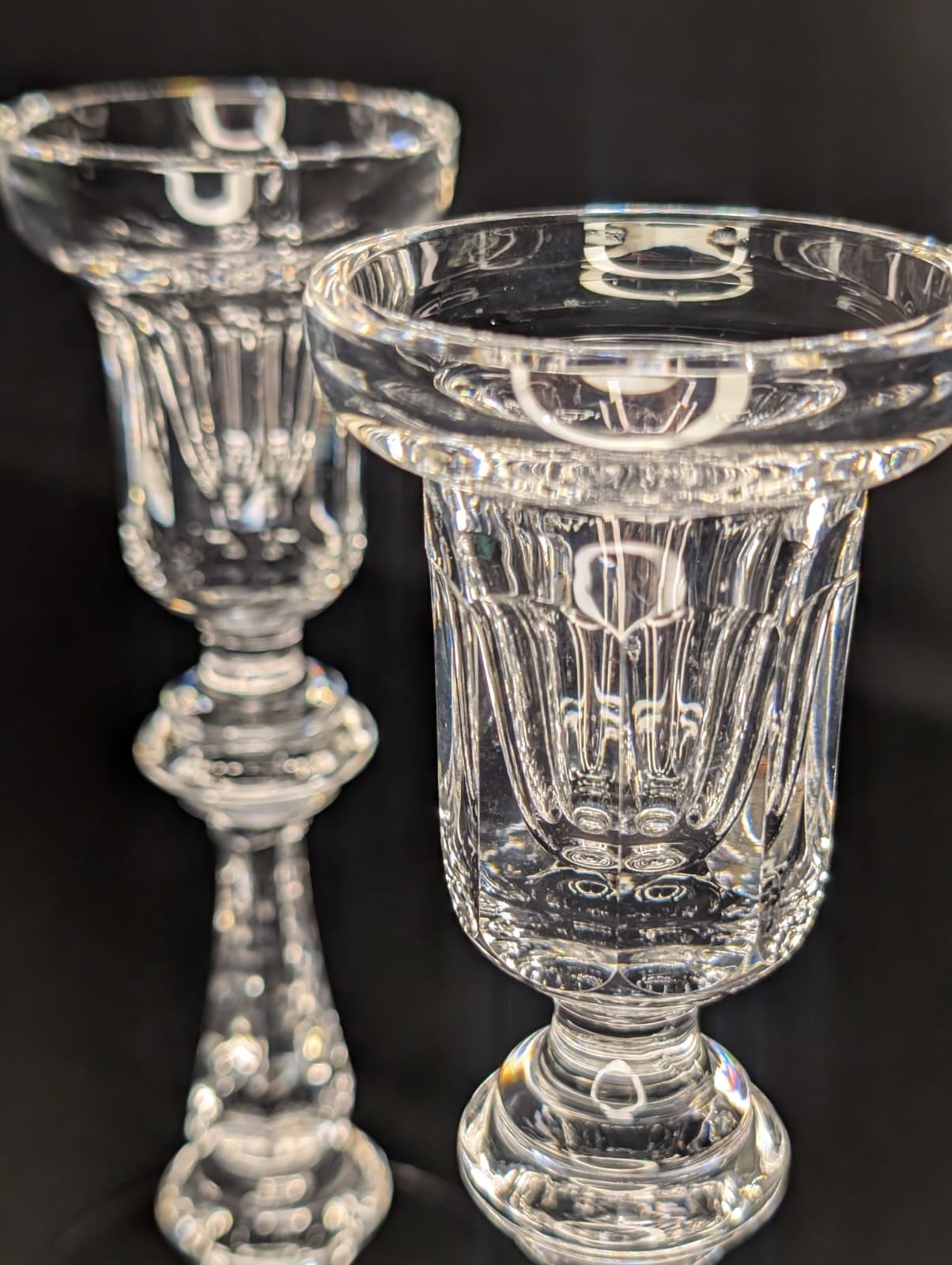 Pair Waterford Curraghmore Crystal Candlestick Holders 8″ Gothic Mark Ireland