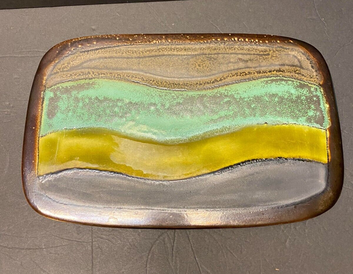 Vintage Eduardo Vega Raised Platter Mid Century Modern with iridescent Gold Tint