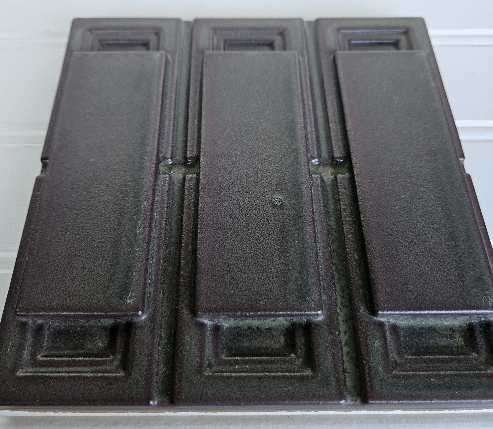 Motawi Tileworks Storer Triplet Burgundy Metallic Brown Ann Arbor MI. 6×6