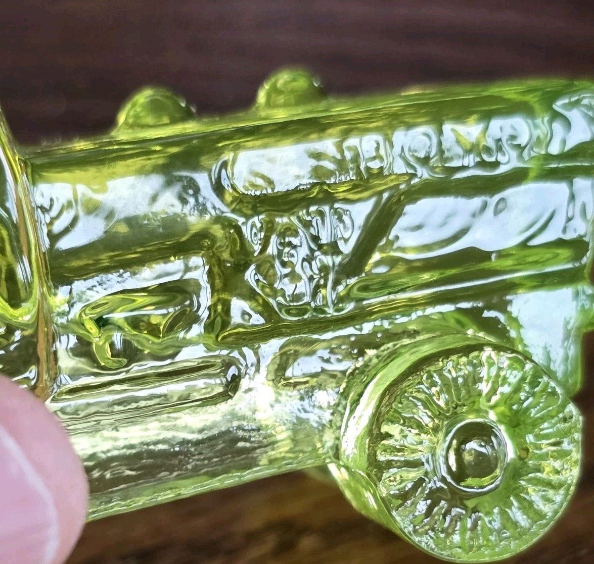 Boyd Glass Tractor Figurine Vaseline Uranium Yellow Glows