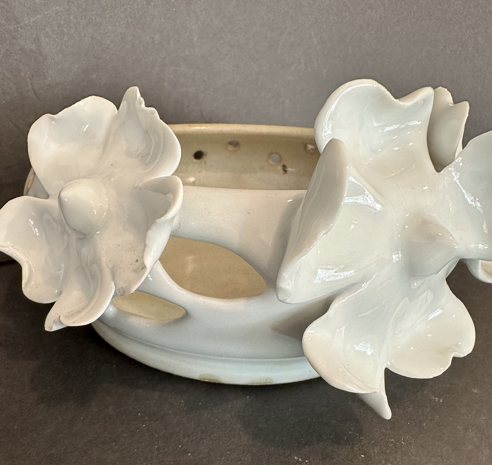Studio Art Pottery Green Floral Porcelain Luminary by Ruben Ruiz Applied Flowers