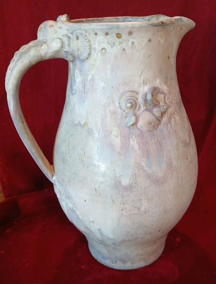 Vincent Sansone Studio Art Pottery Pitcher 9.5″ Tall Lavender Blue Shell Themed