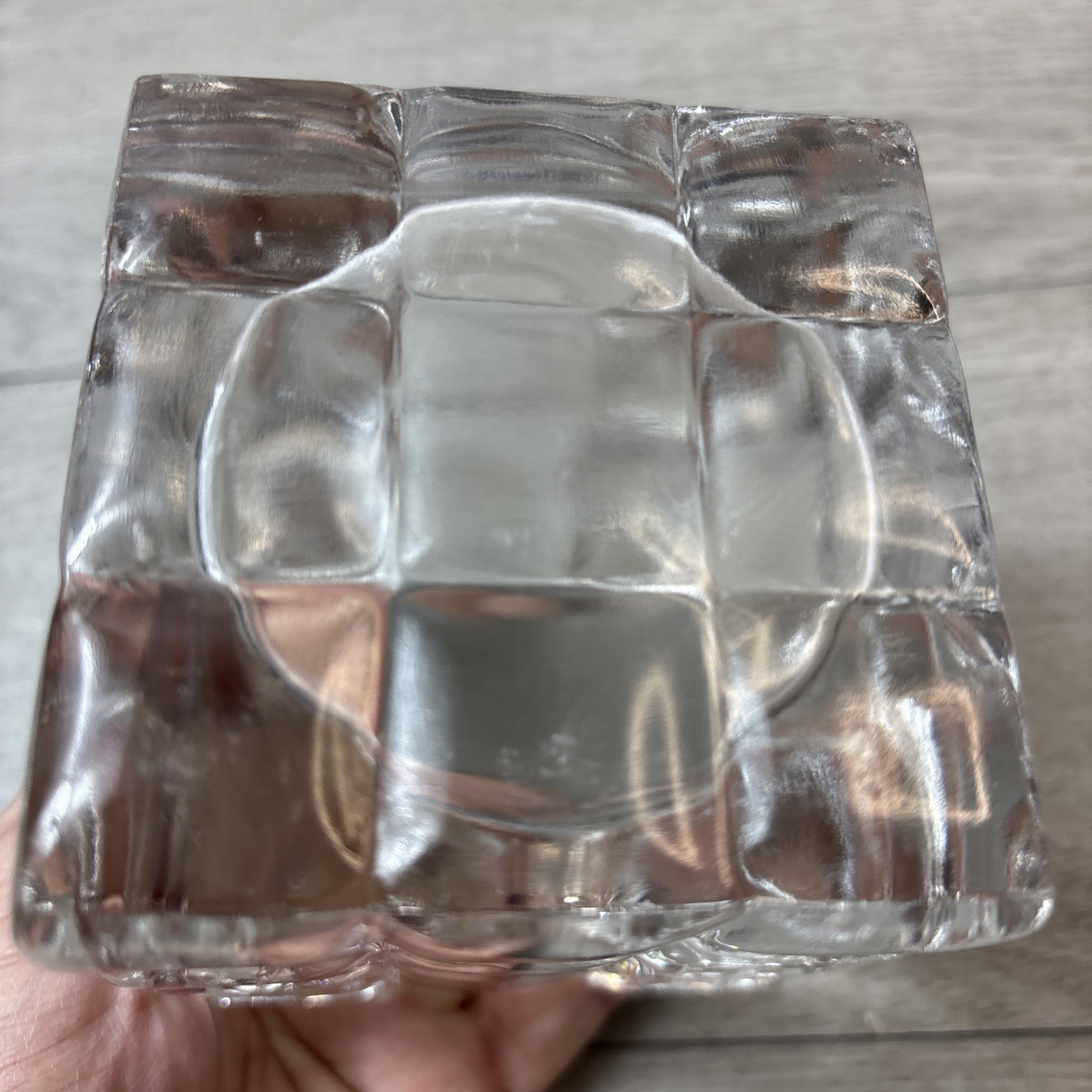 Towle Heavy Modern Cubist Crystal Vase Square 3.25”x 4.25” Round Candle