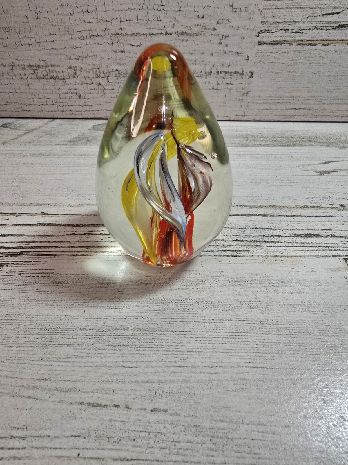 Art Glass Teardrop Paperweight 4 Swirl Internal Ribbon 3.25in