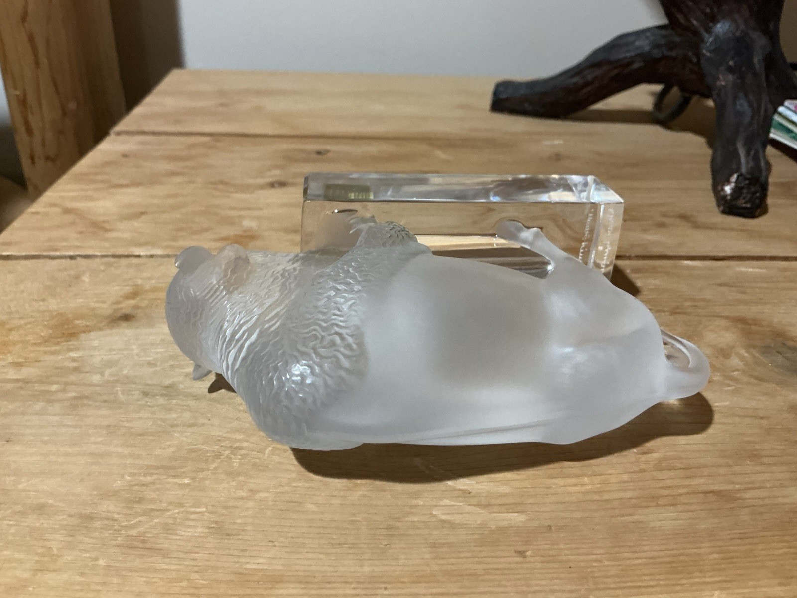Lalique Paris Clear/Frosted Crystal Glass Buffalo Figurine 5in L x 4in H