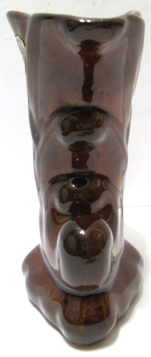 Vintage Dryden Pottery Cornucopia Vase LABEL Signed Brown Glaze 4 1/4″ Tall
