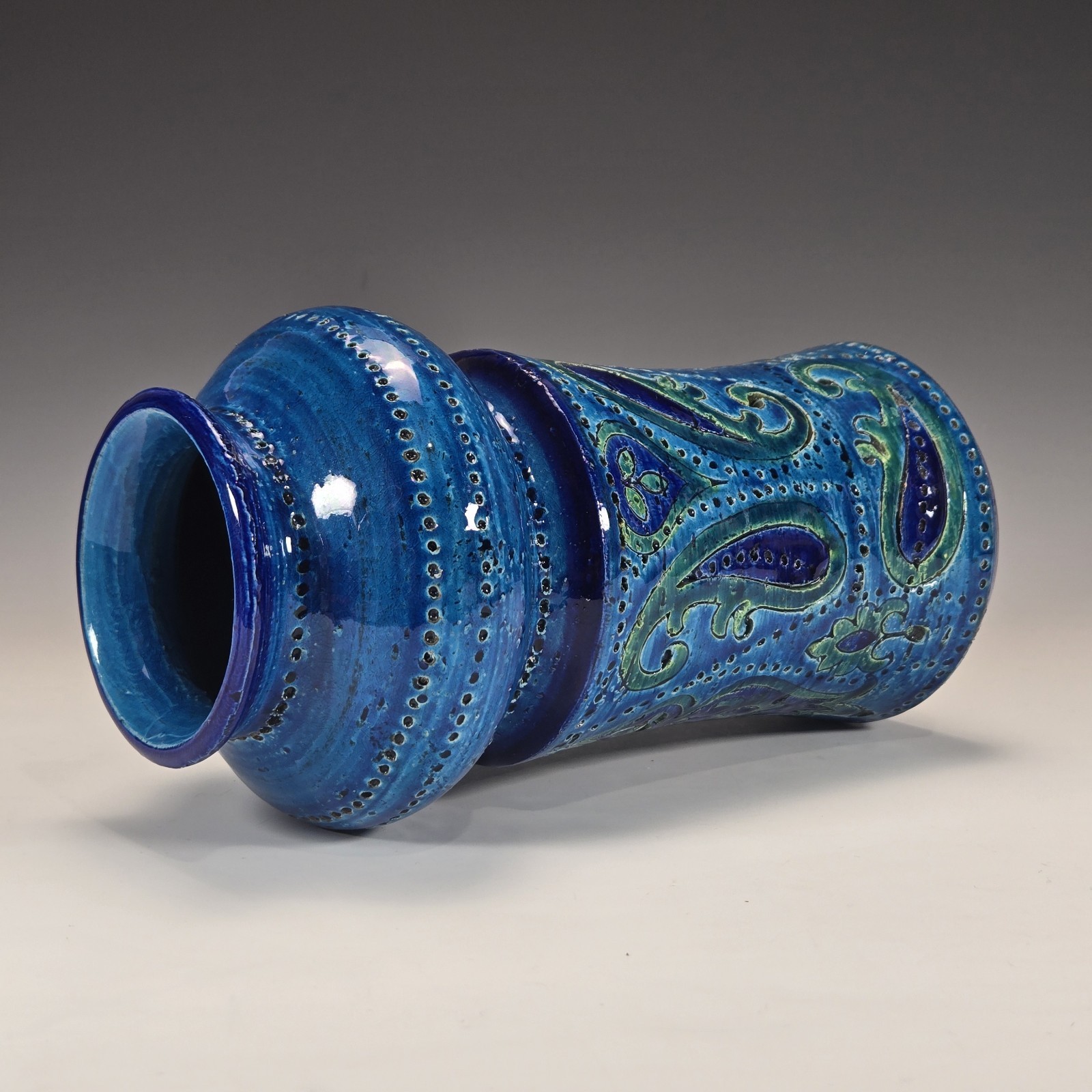 Aldo Londi Bitossi Italian Pottery Vase Liberty Paisley Remini Blu Rosenthal 8″