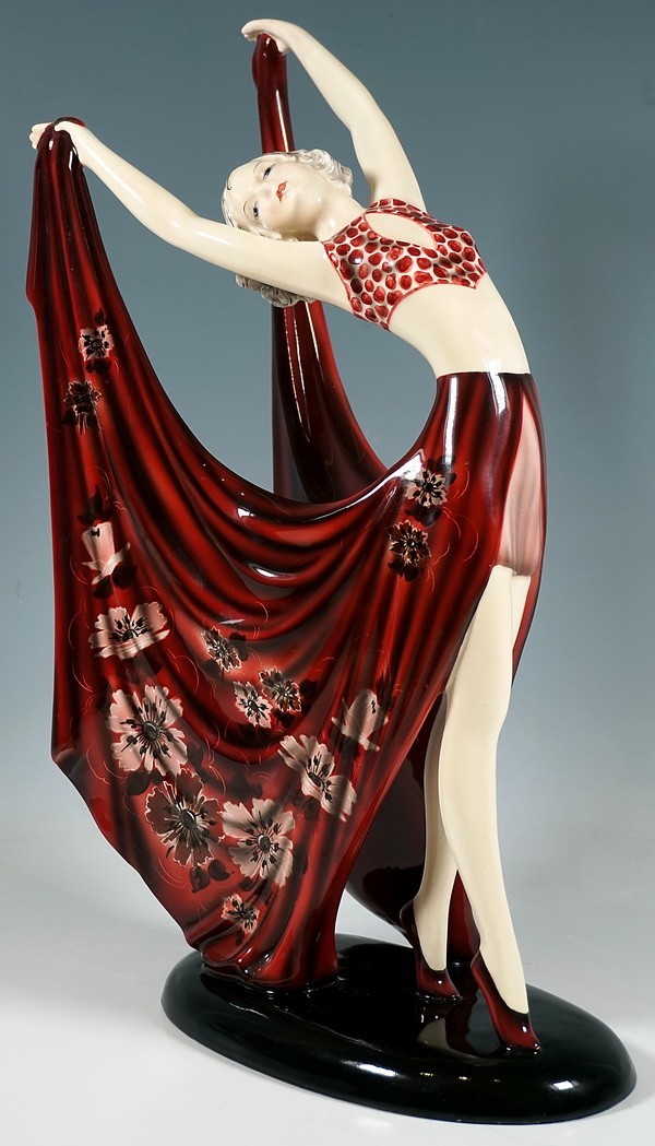 GOLDSCHEIDER Art Deco Beauty Figurine Female Dancer in Red Dress 7195