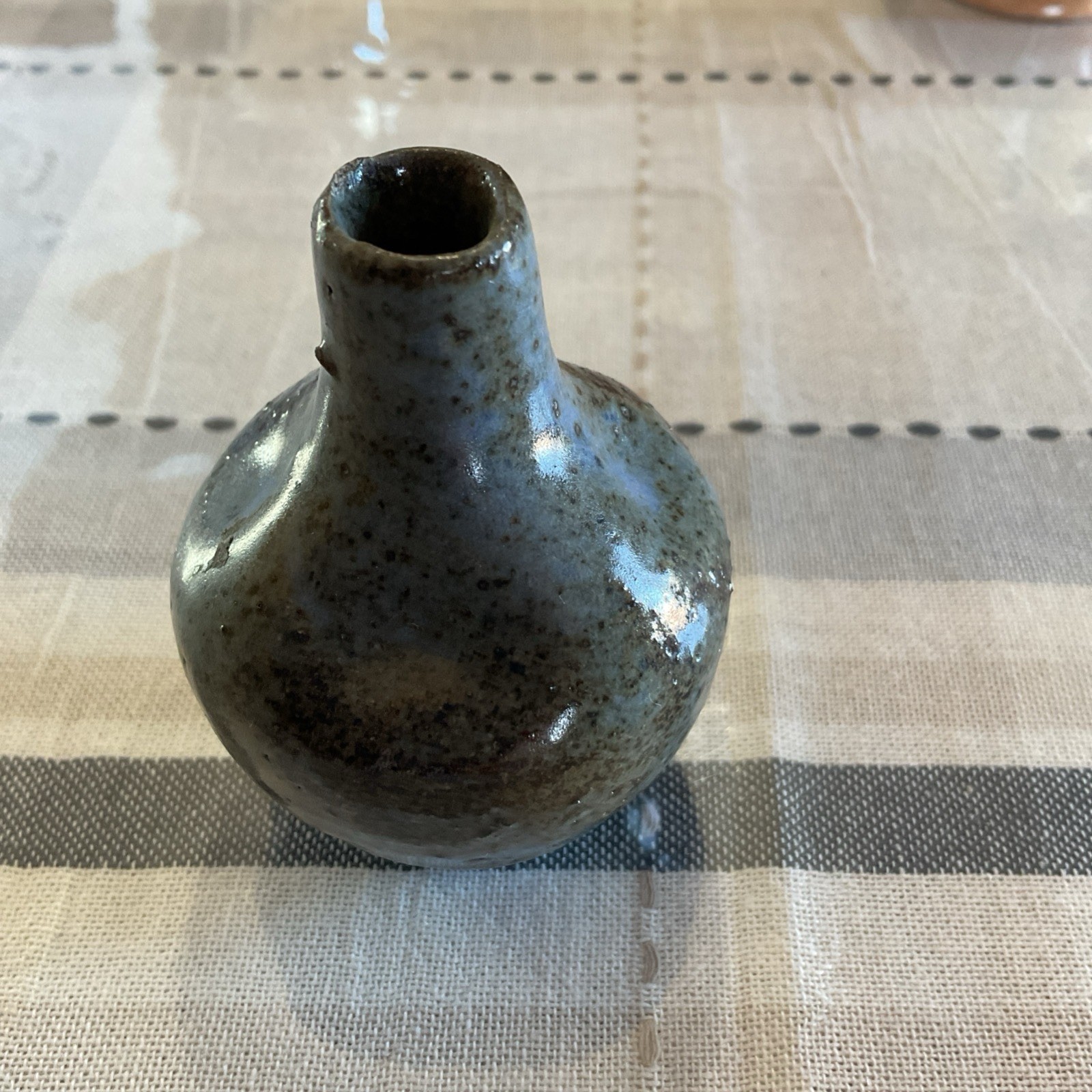 Pottery Bud Vase 3 Inches Tall Signed