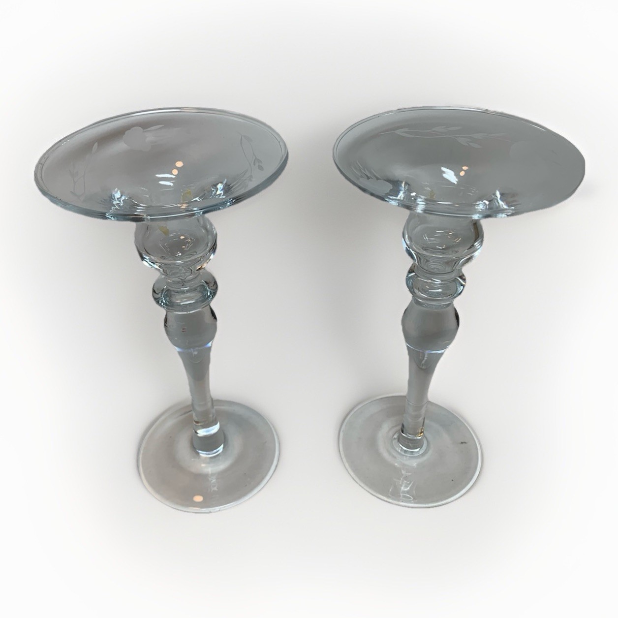 Princess House Heritage Crystal Candle Holder Pair Clear Floral Home Table Decor