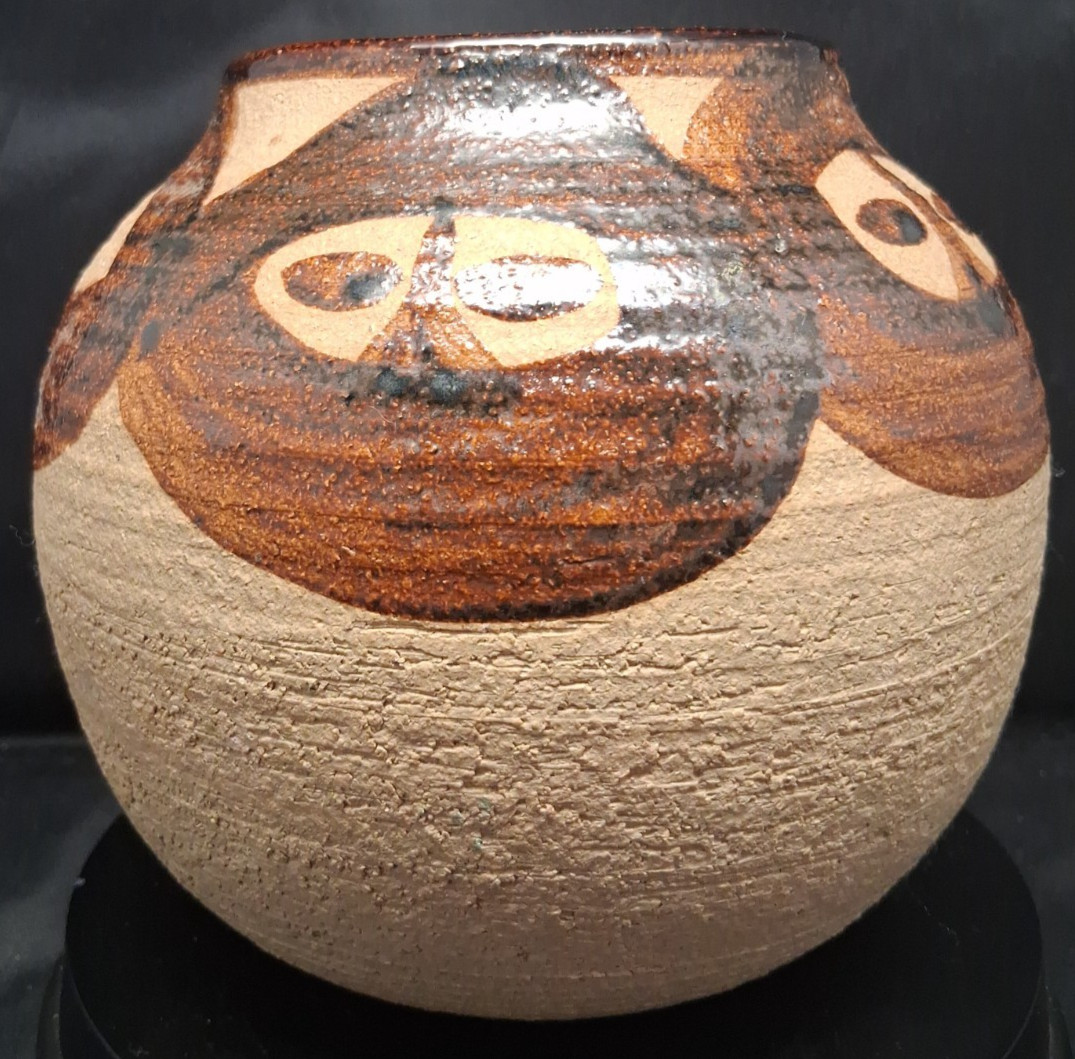 Studio Art Pottery with Abstract Glazed Figures, possibly Anthropomorphic