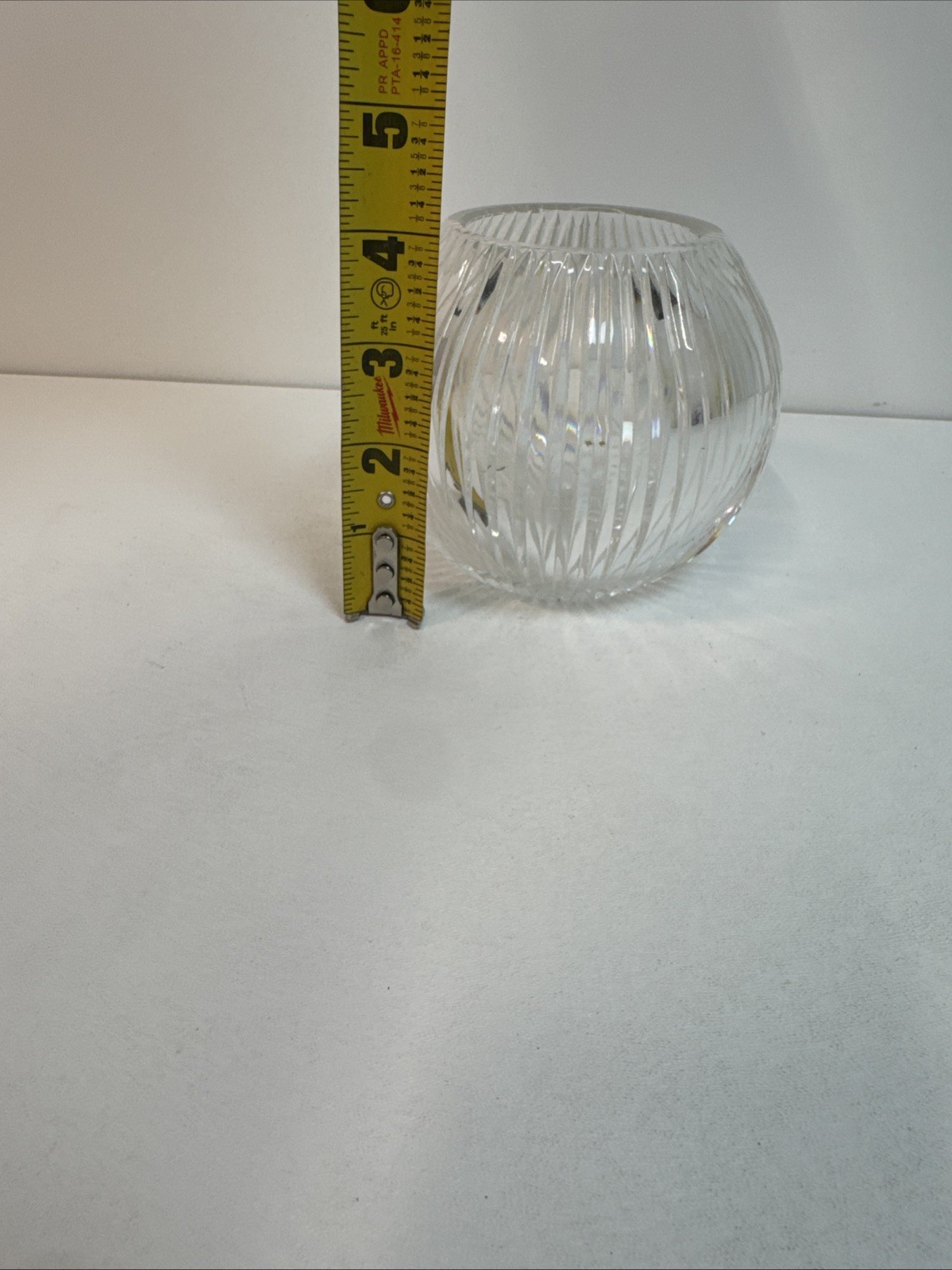 Wheel-cut crystal vertical lines votive candle holder bowl 4 1/2″ wide x 4″ tall