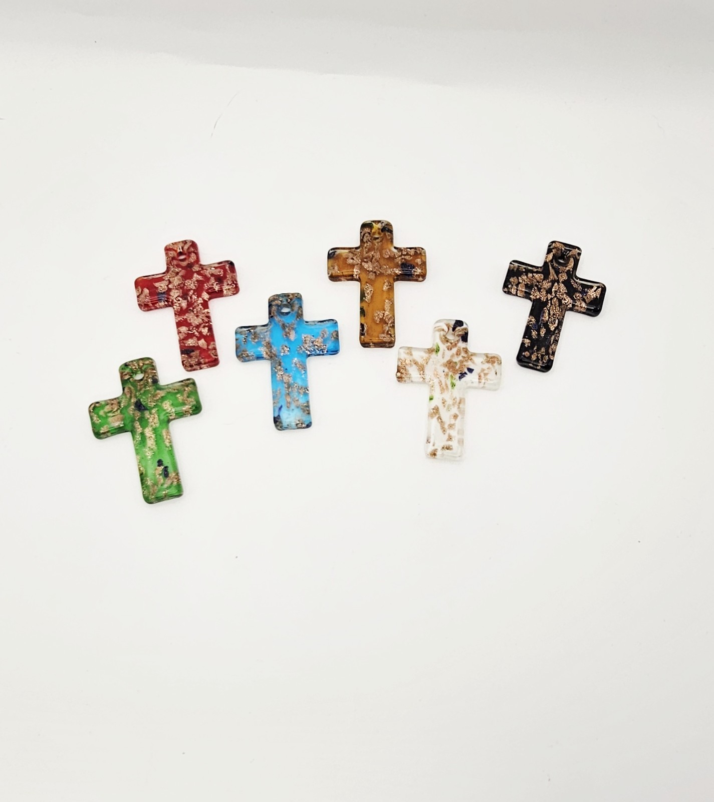 6-Piece Handblown Art Glass Cross Set – White, Black, Red, Aqua, Green