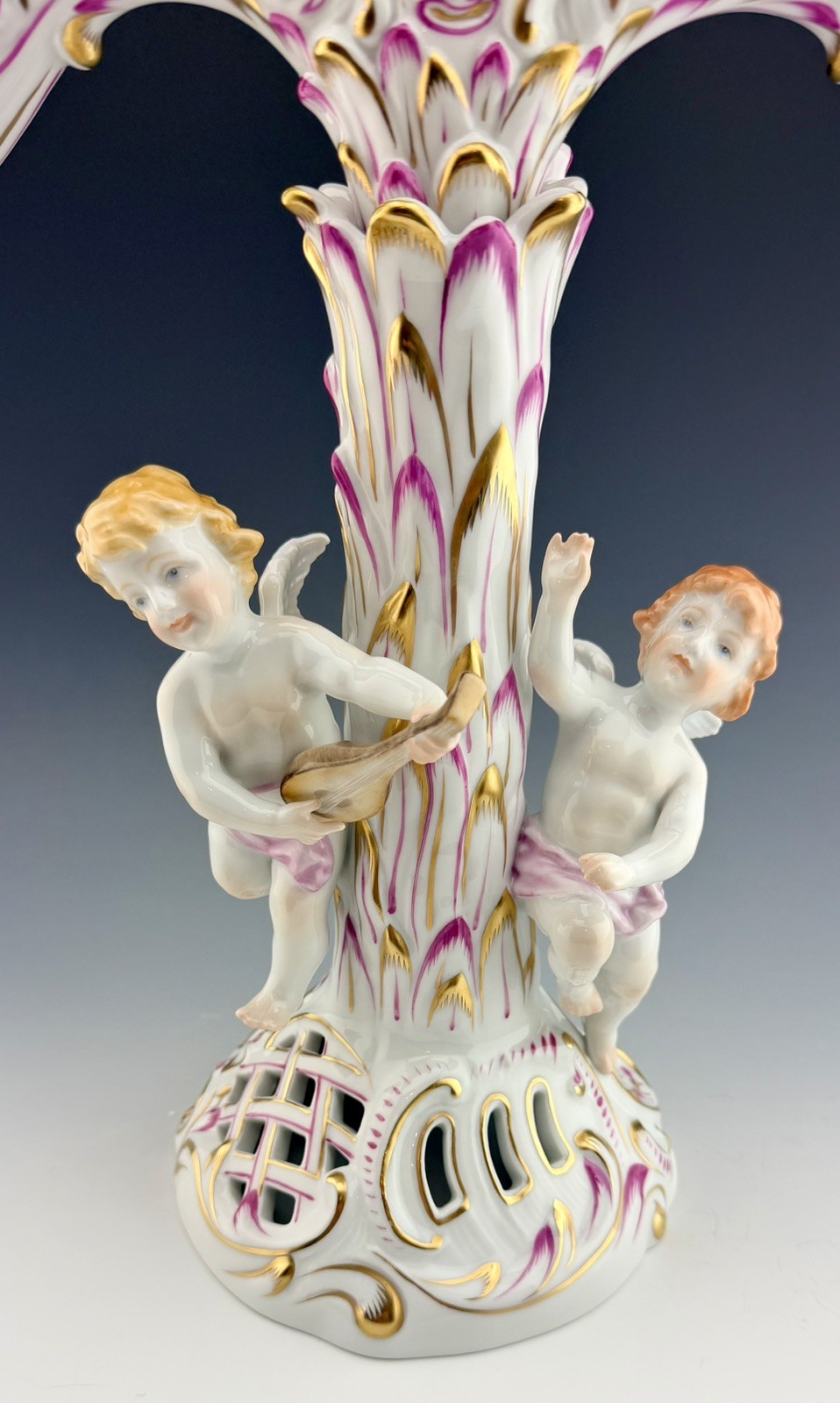 MINT! Stunning HEREND 3 Arm Baroque Candle Candelabra Pair & Vase