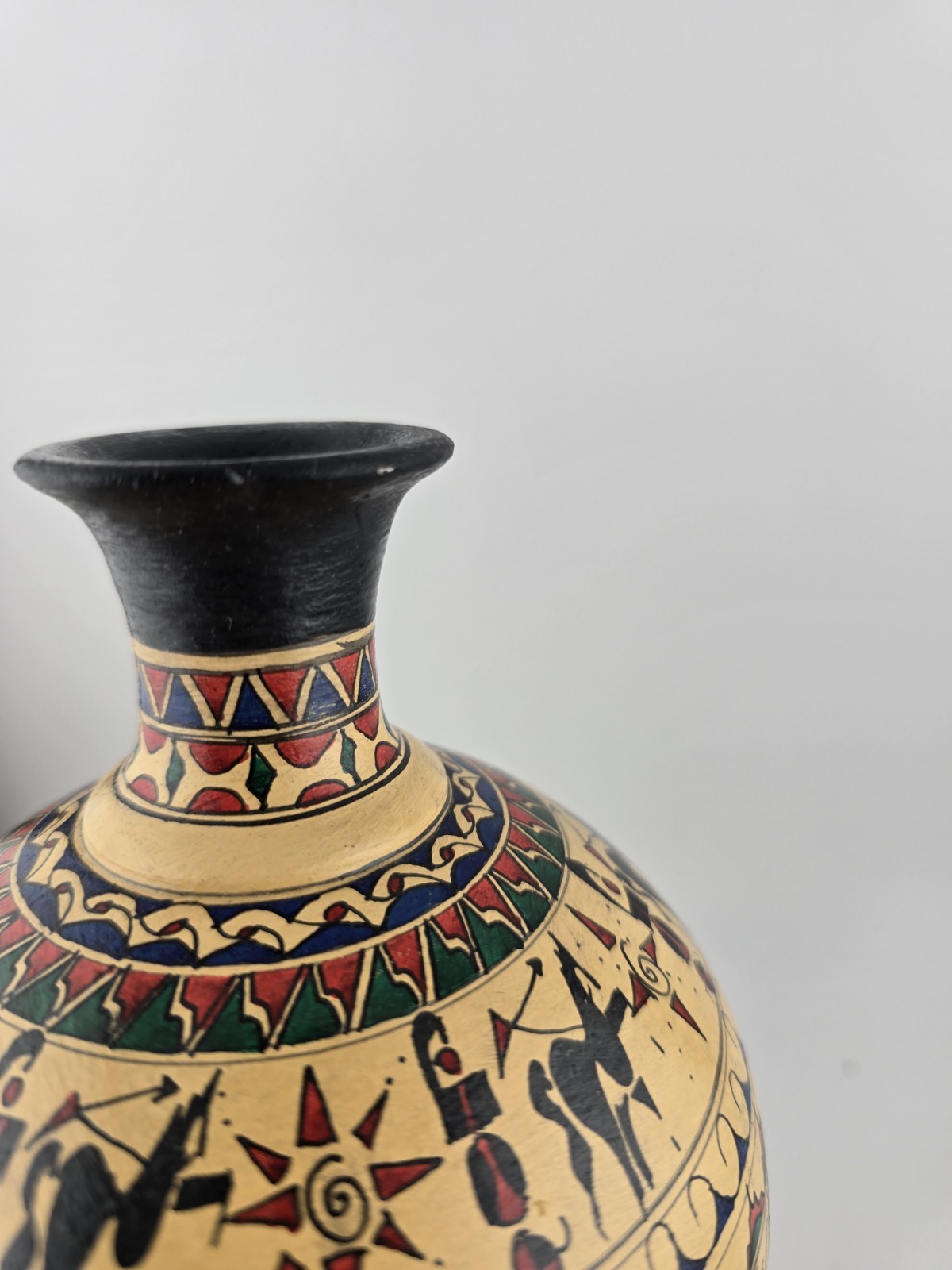 Vintage Greek Pottery Handpainted Multicolor Vase 7″ H