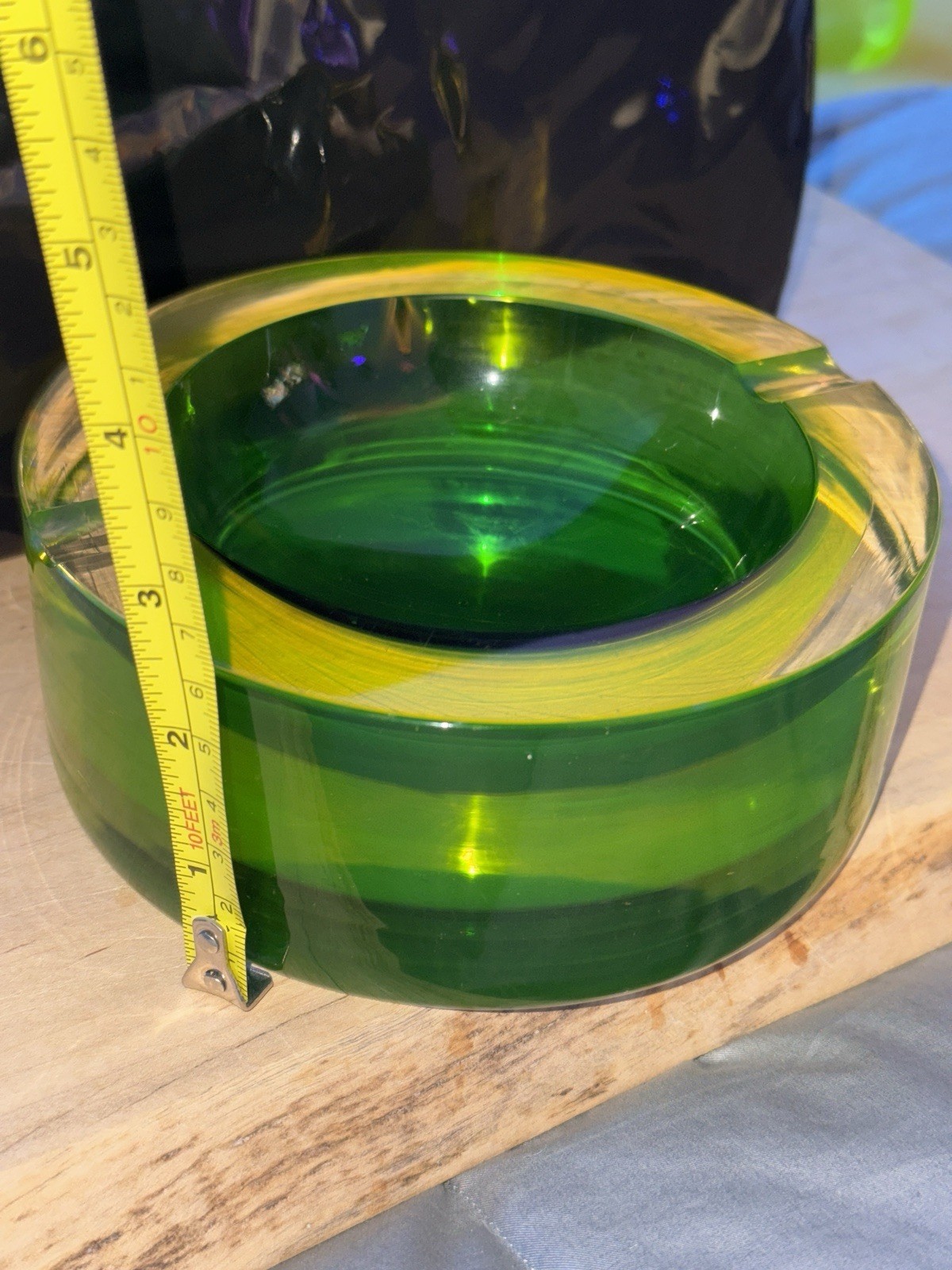 Massive Uranium / Vaseline Glass, Vintage Murano Seguso Ashtray, Rare! Heavy!!