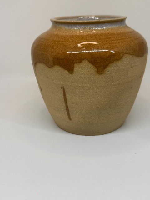 Hand Thrown Studio Brown Drip Glaze Pottery Vase Crock Signed by Artist GEK(?)