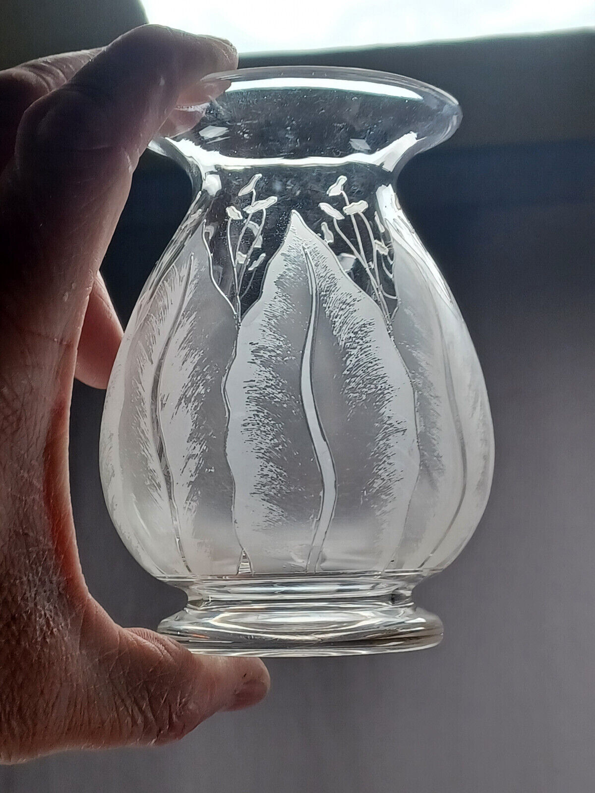Dorflinger Kalana Lily Acid Etched 4 1/2 Inch Small Glass Vase Circa 1918-1919