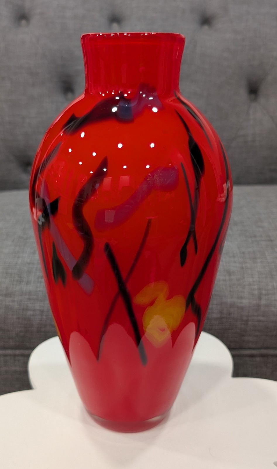 Mid-Century Hand-Blown Red/Black Abstract Vase