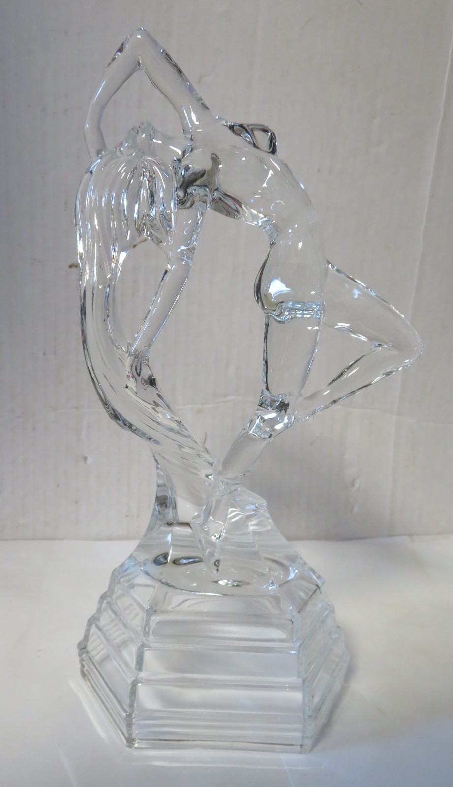 Art Deco Style Clear Glass Nude Dancer Figurine Sculpture Stepped Base Female