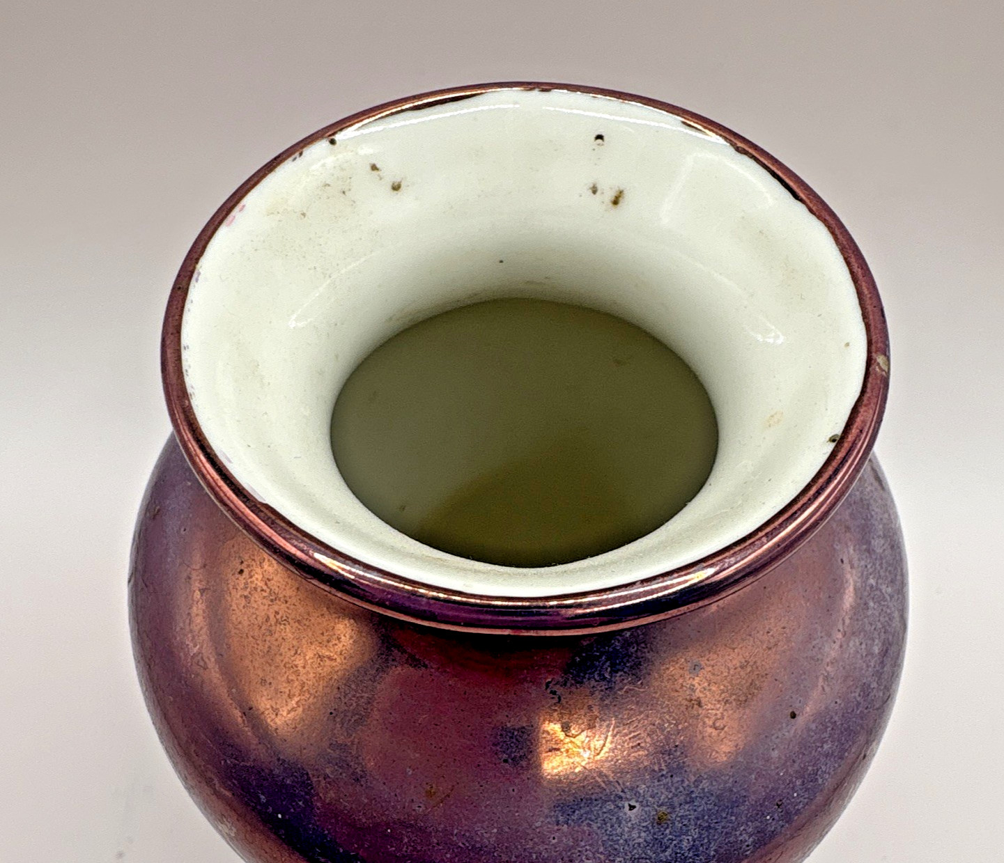K.B. USA Purple & Copper Glossy Abstract Art Pottery Ceramic Vase Signed